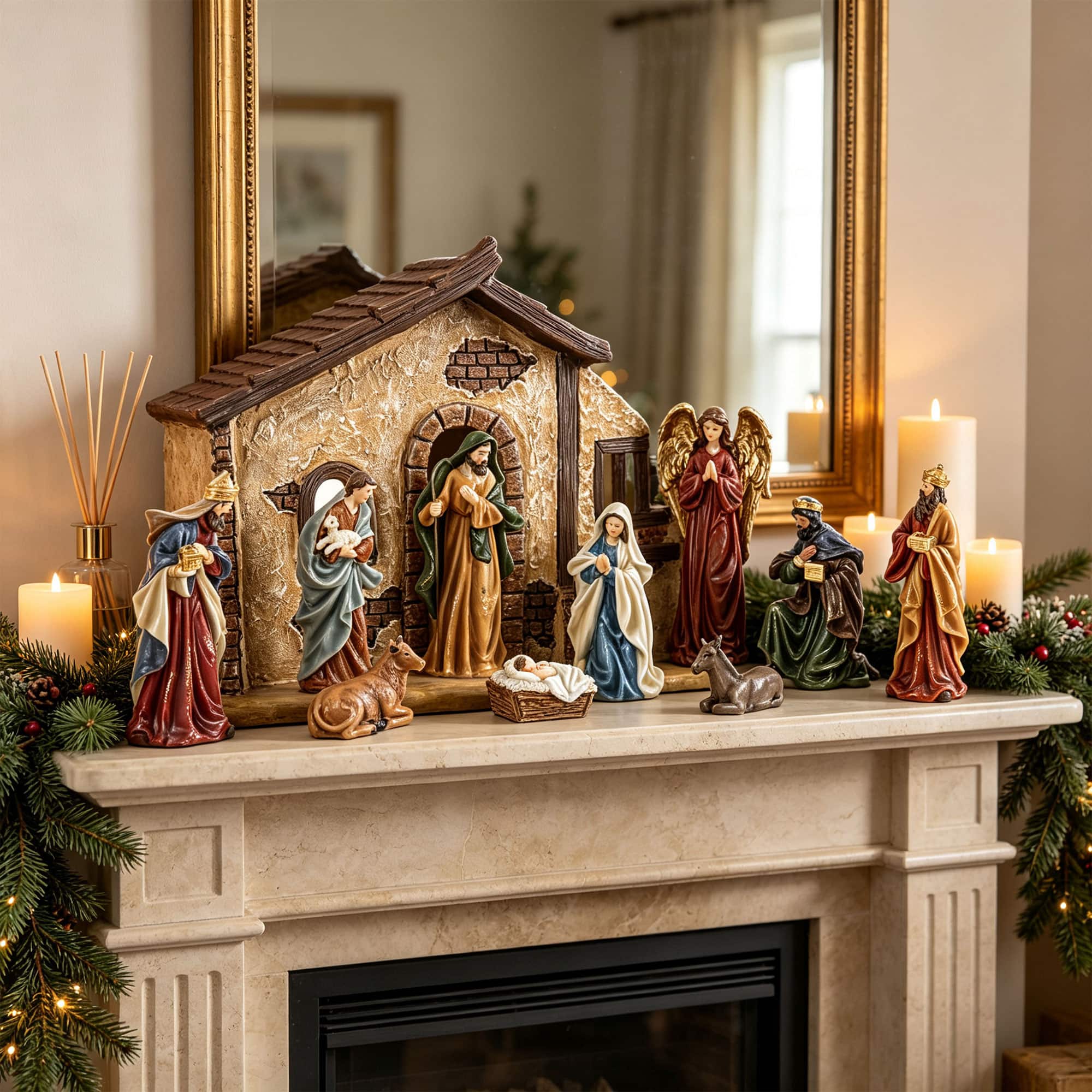 Glitzhome® 11.5" Resin Christmas Nativity Scene Stable Creche