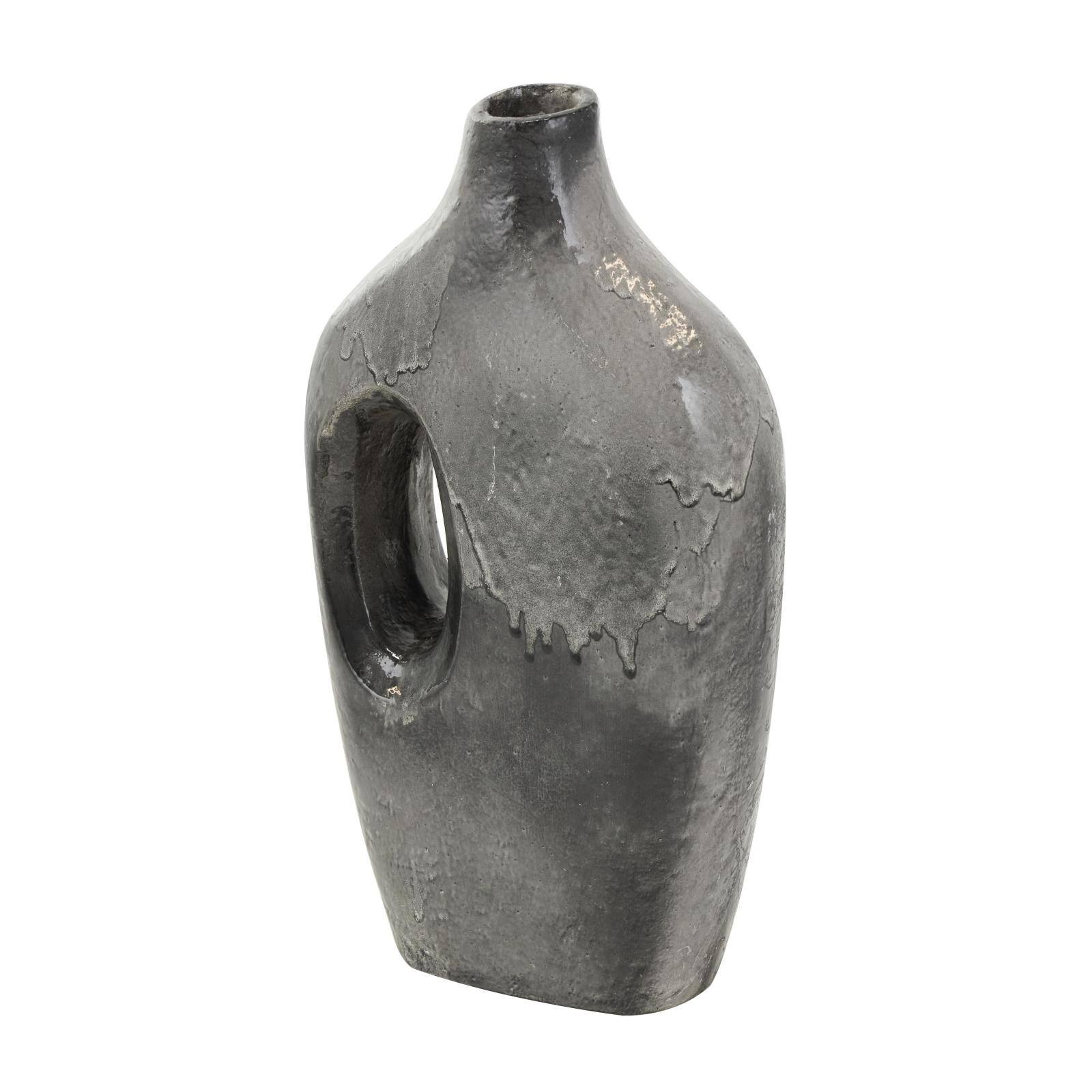 Gray Paper Mache Marble Inspired Decorative Vase with Cutout Handle