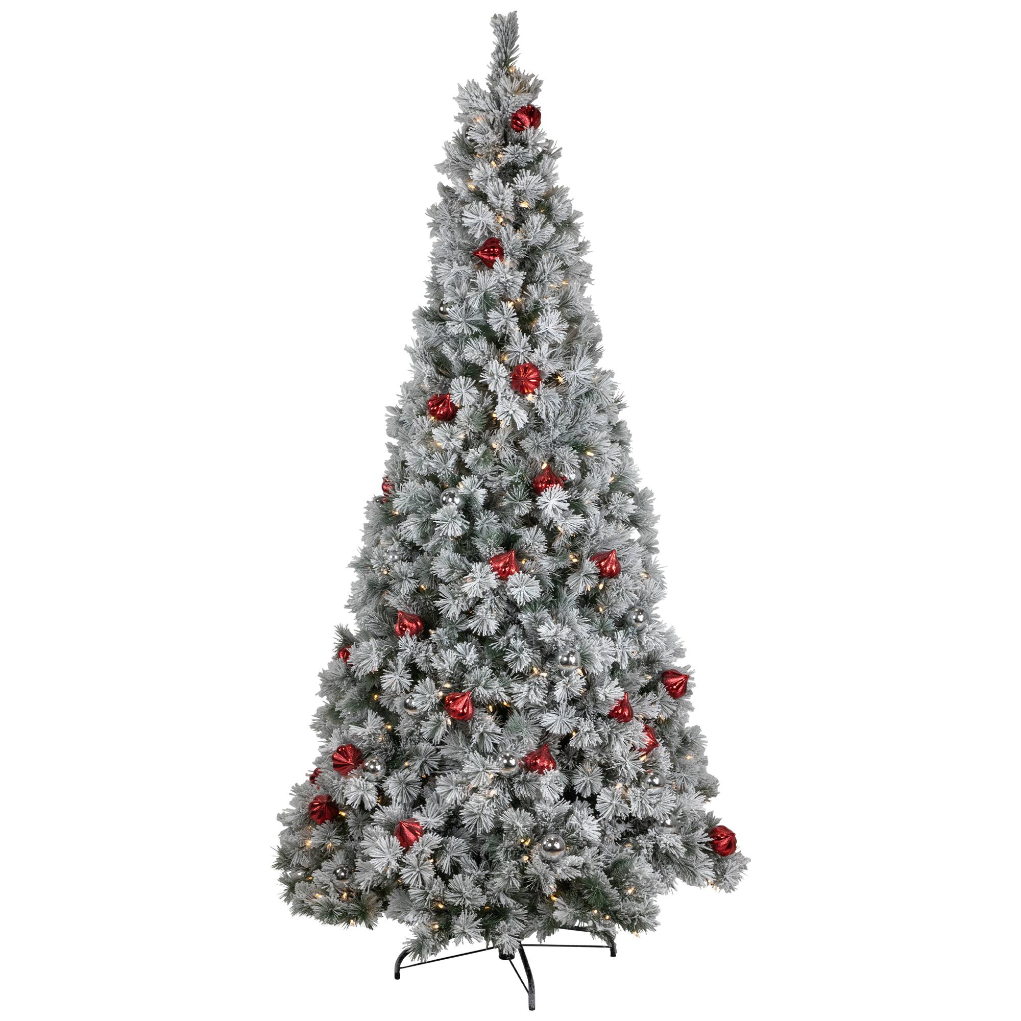 7.5Ft Pre-Lit Snowy Bristle Pine Artificial Christmas Tree with Ornaments, Warm White LED Lights By Northlight in Green | 7.5 ft | Michaels®