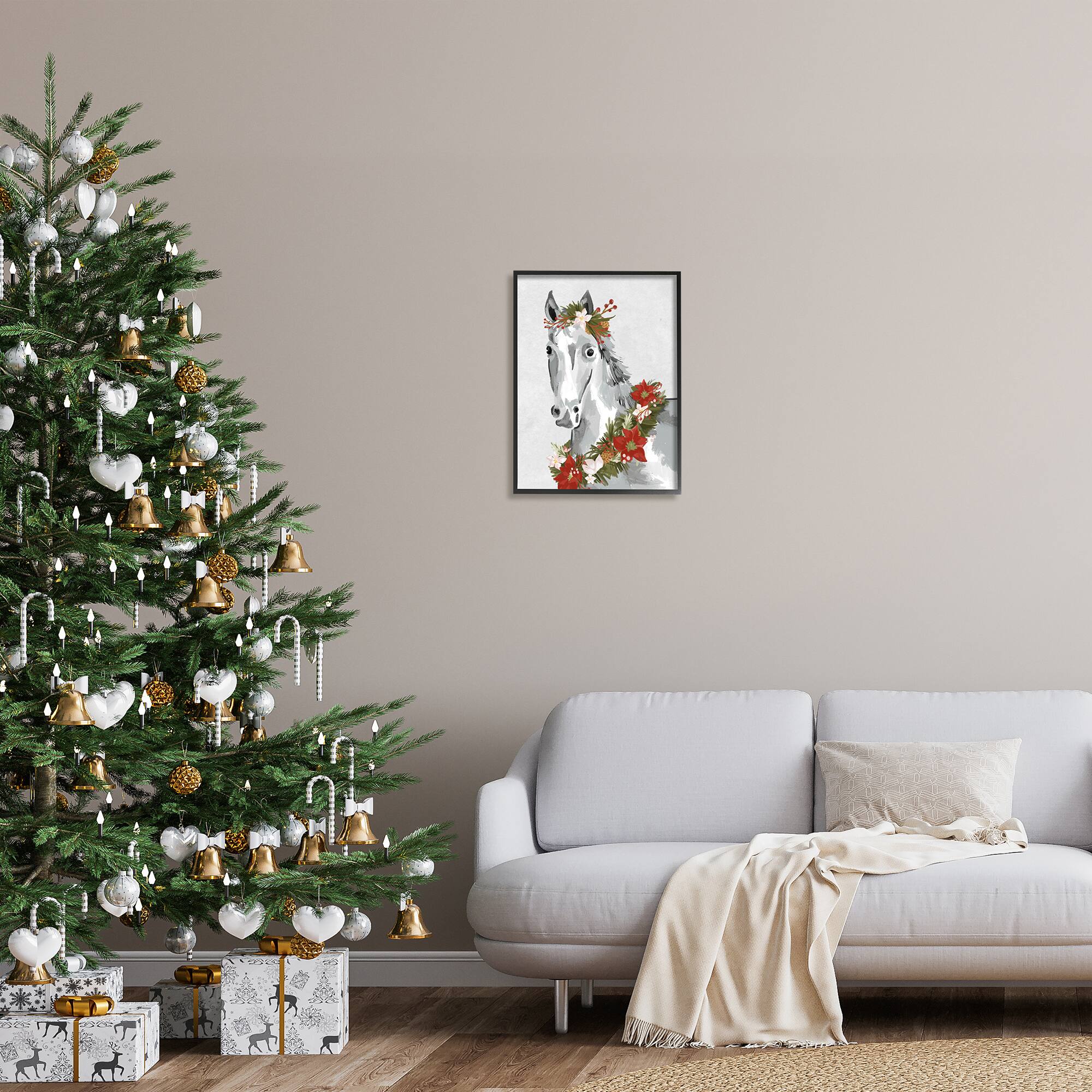 Stupell Industries Festive Holiday Horse Holly Wreath Framed Giclee Art