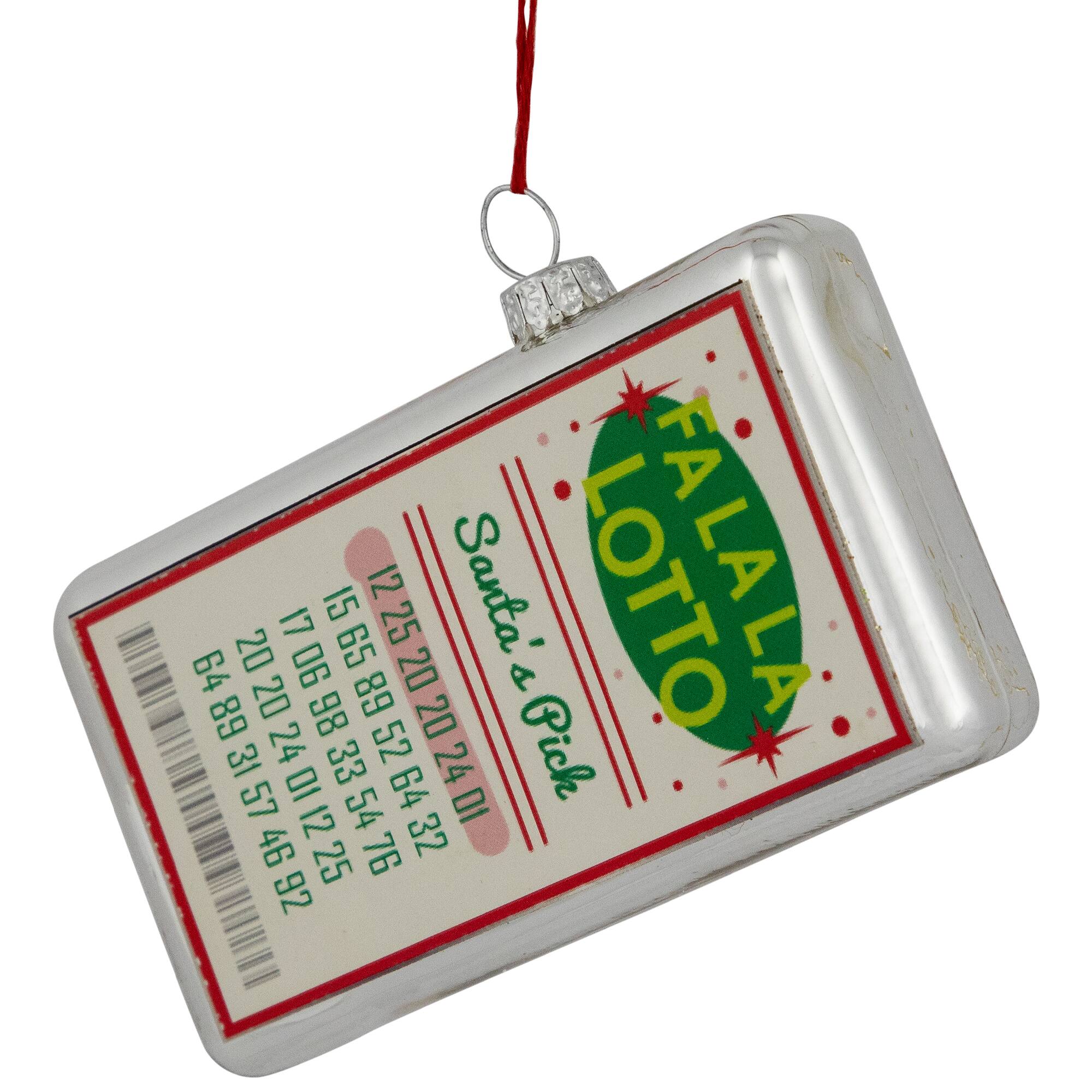 Glass "Fa La La Lotto Santa's Pick" Hanging Christmas Ornament - 4.25" - Silver