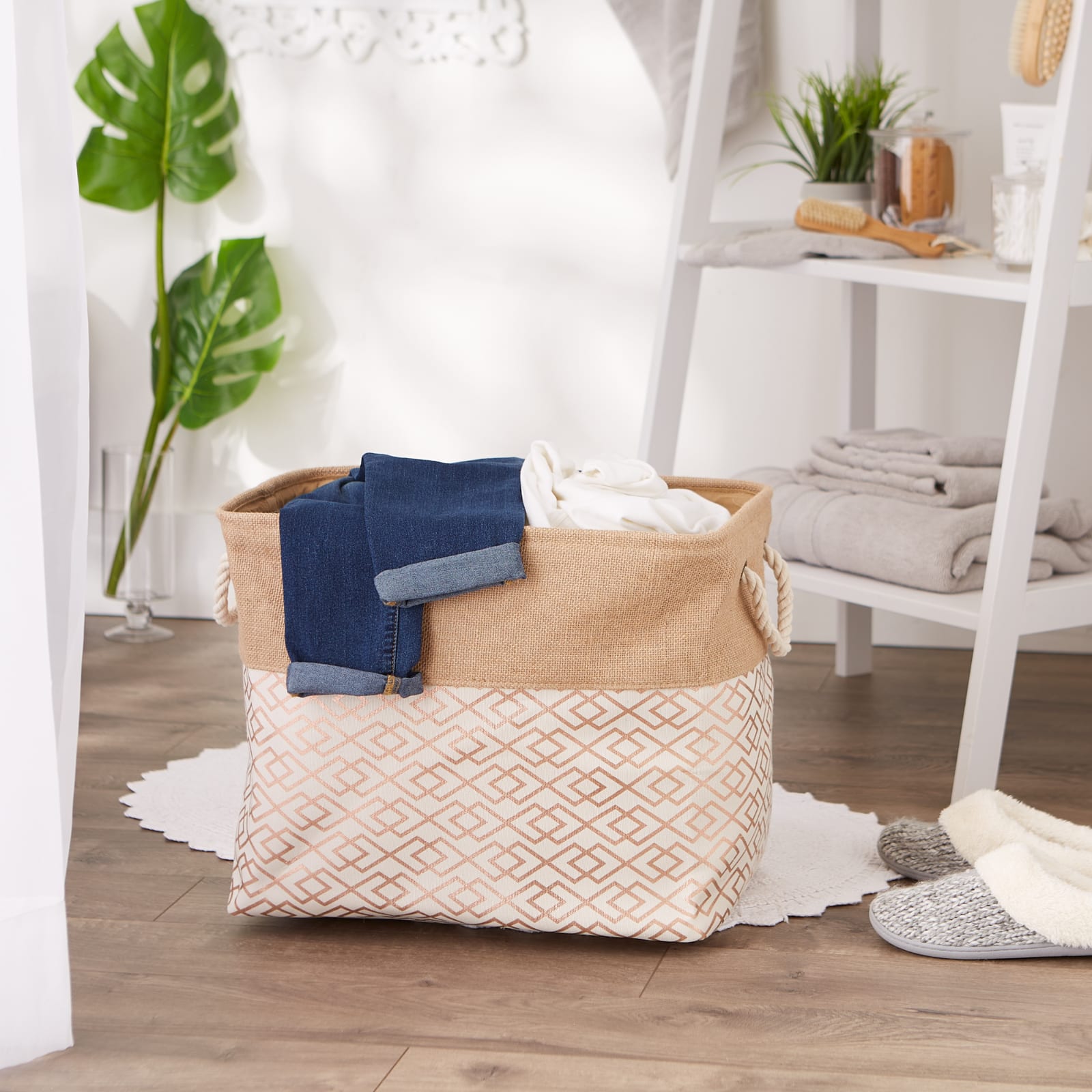 Large Bronze Burlap Diamond Rectangle Bin
