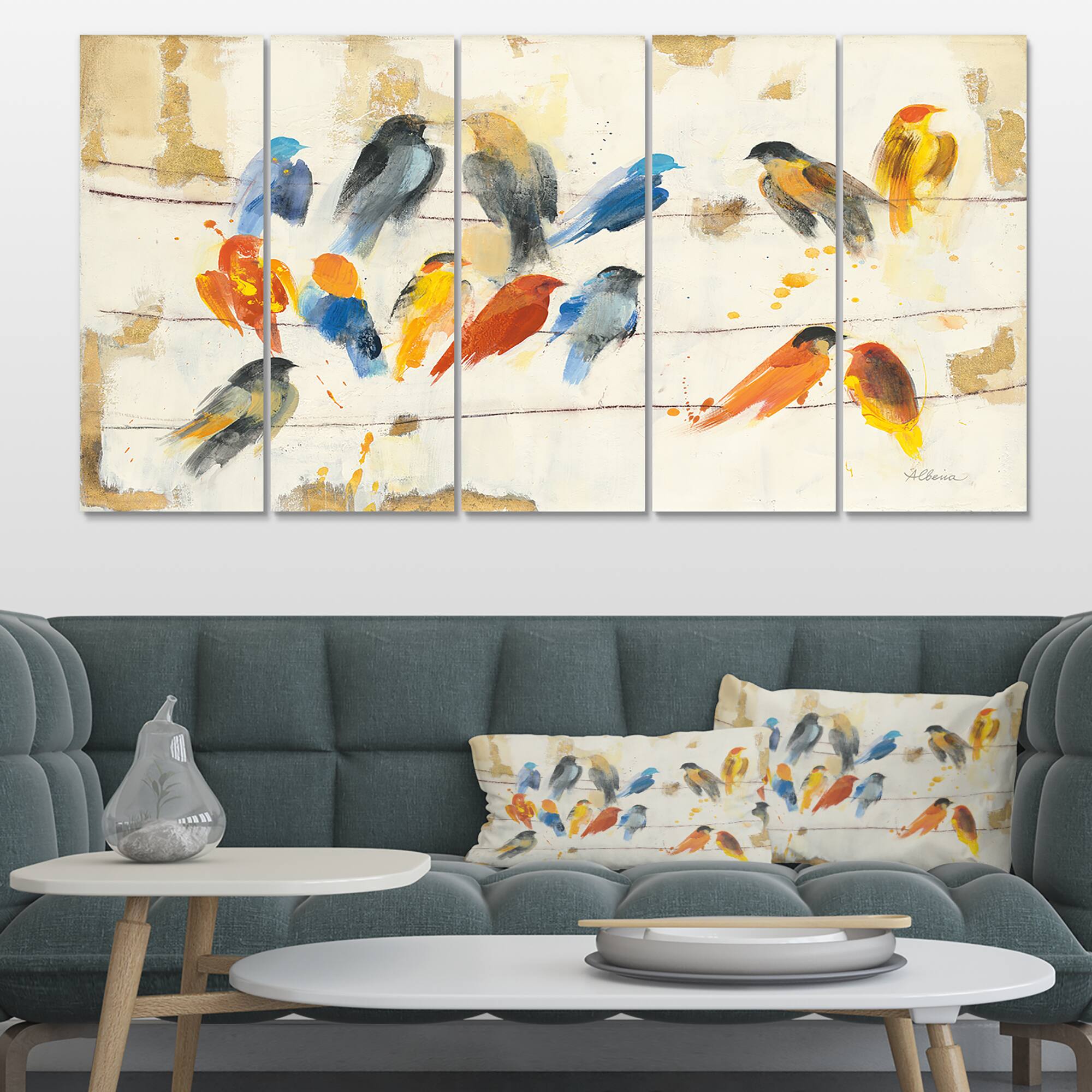 Designart - Multicolor Bird Meeting - Traditional Animal Premium Canvas Wall Art