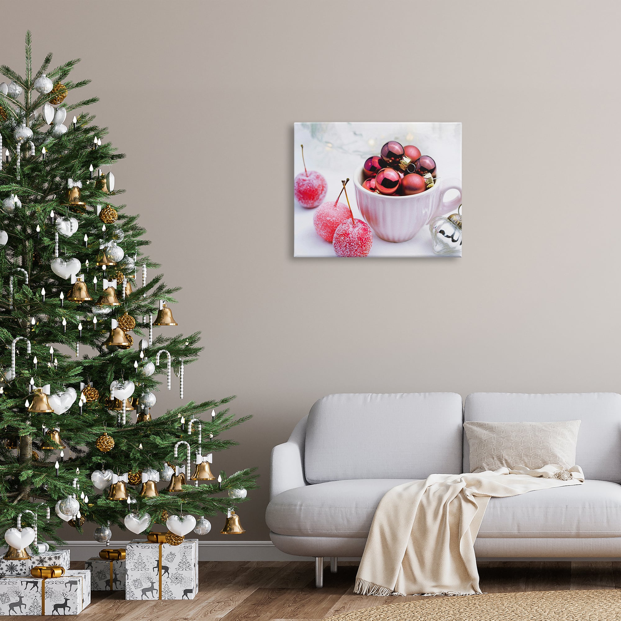 Stupell Industries Gleaming Red Christmas Ornaments Canvas Wall Art