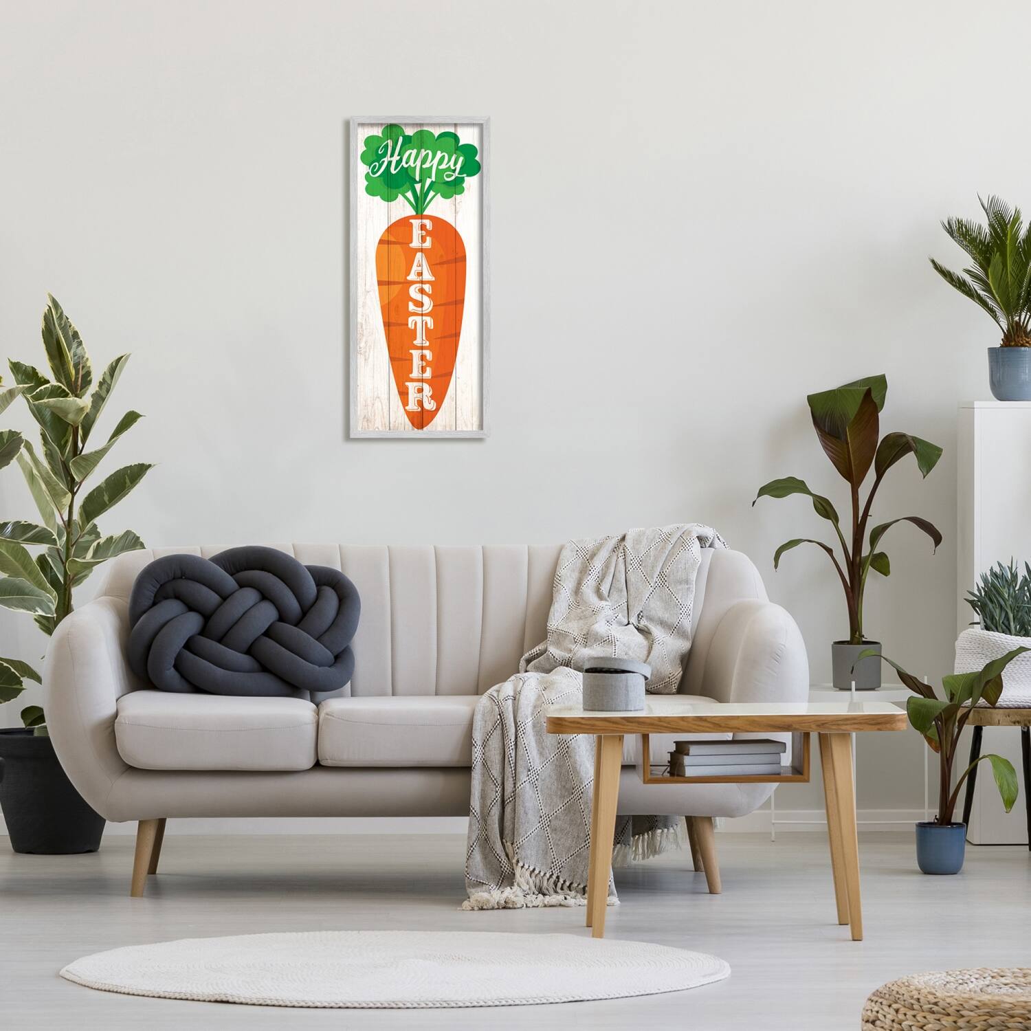 Stupell Industries Happy Easter Vertical Rustic Carrot Sign Phrase Framed Giclee Art