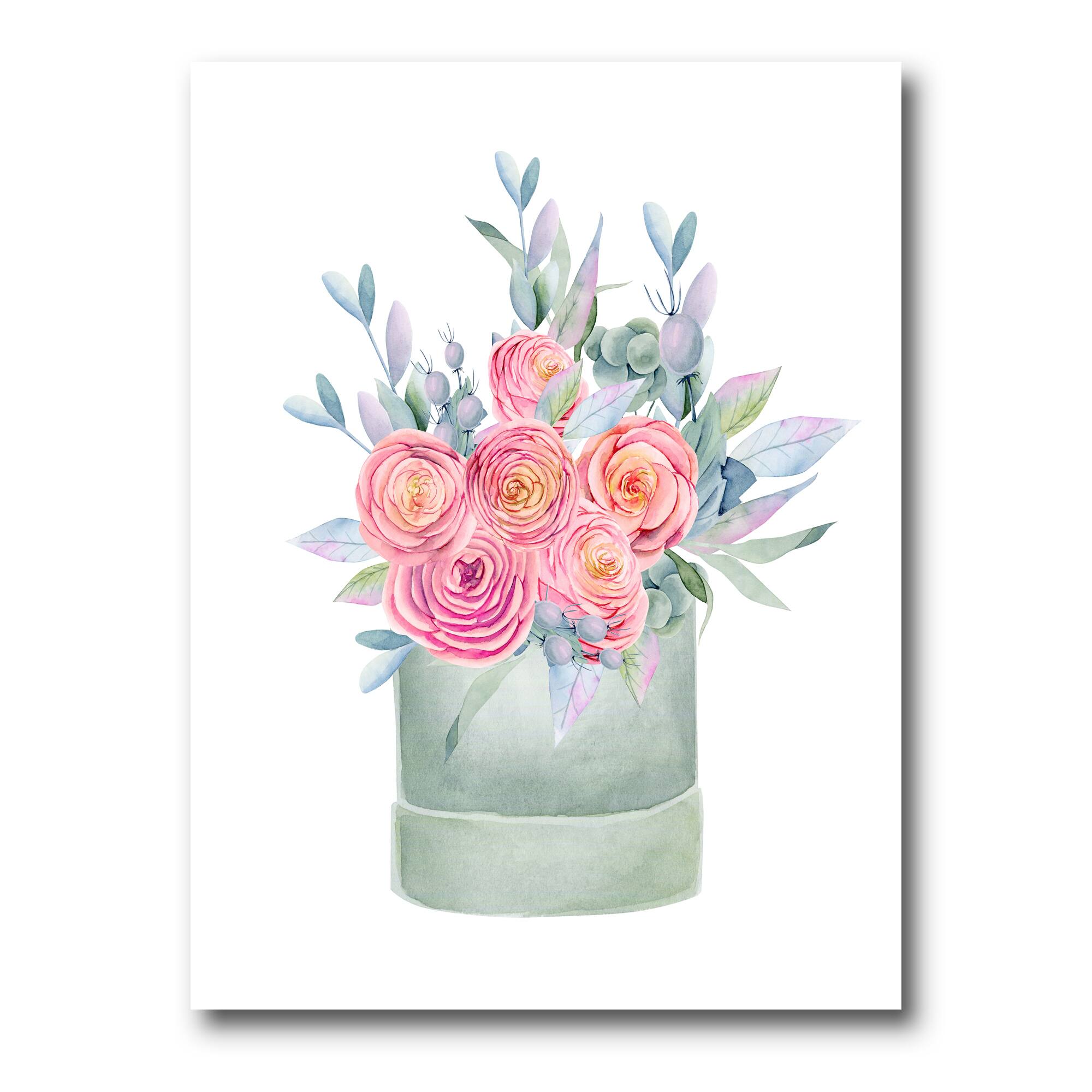 Designart - Gift Box With Pink Roses - Farmhouse Canvas Wall Art Print