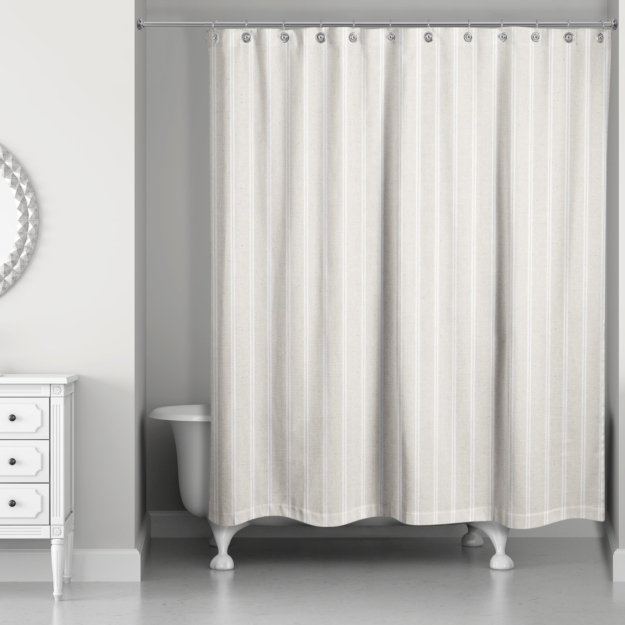Cream & White Ticking Stripe Shower Curtain