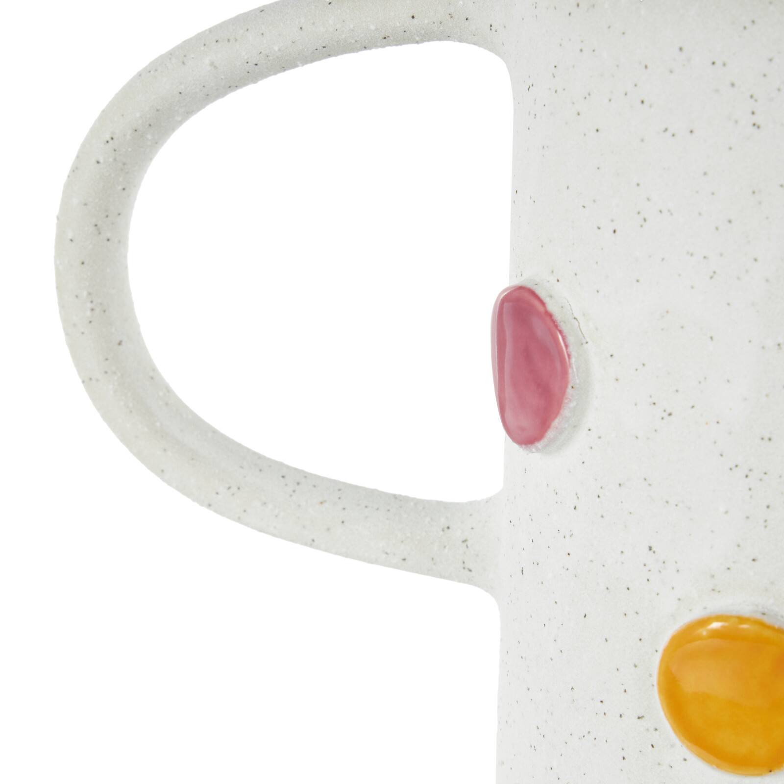 16" White & Multicolor Spots Slim Cone Ceramic Decorative Vase with Handles