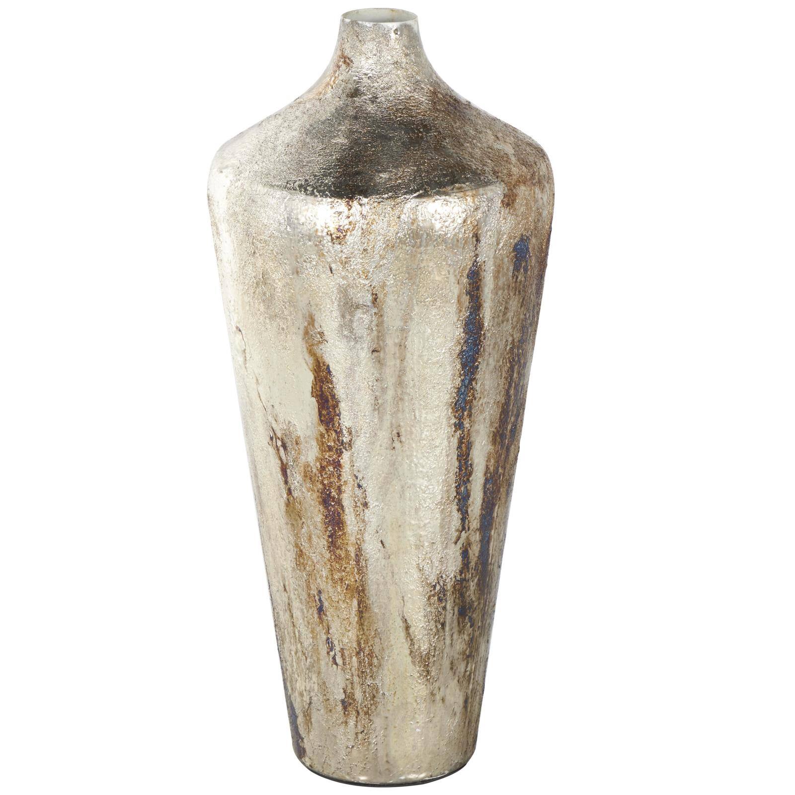 Bronze & Cream Foiled Metal Vase with Blue Accents