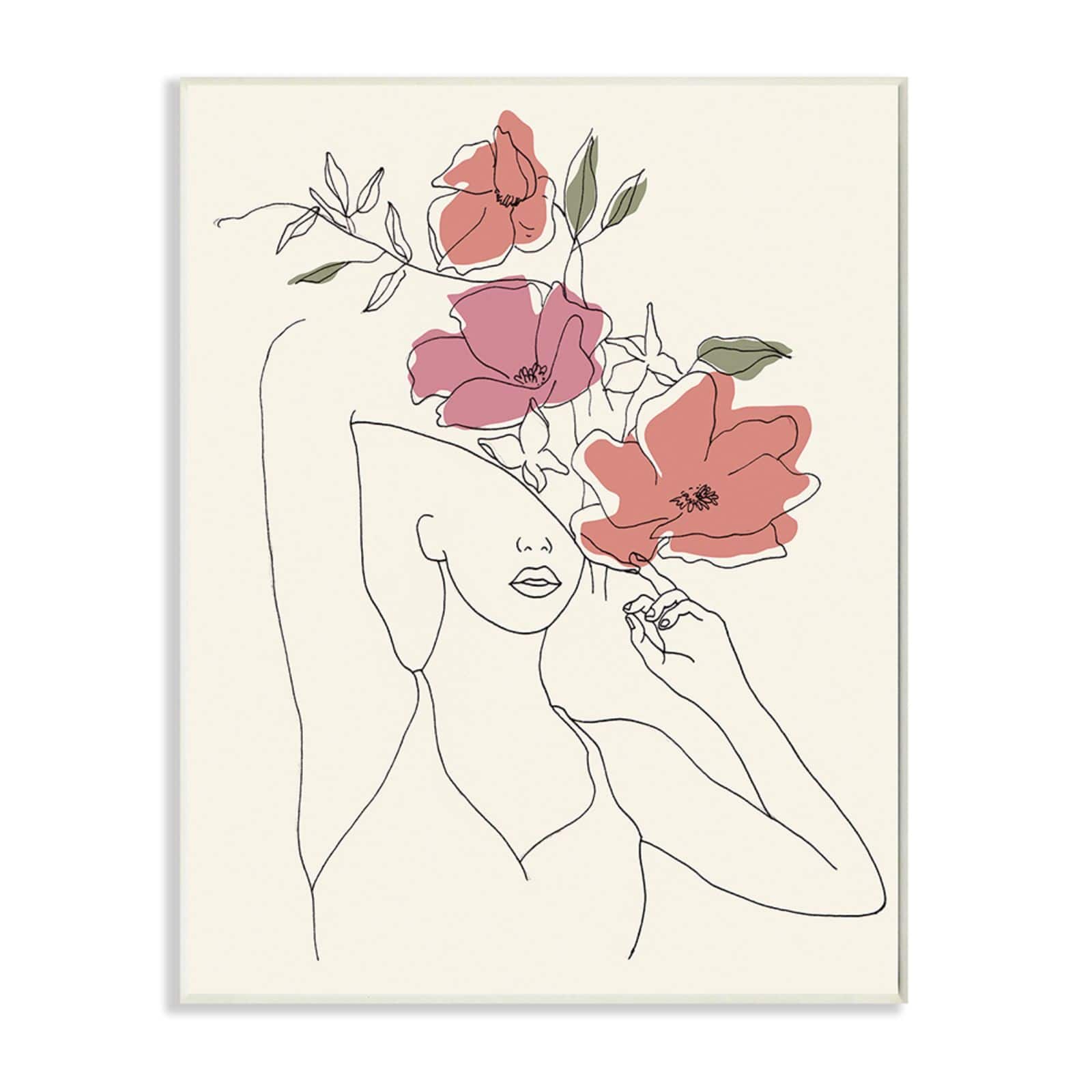 Stupell Industries Female & Blooming Floral Portrait Sketch Wall Art