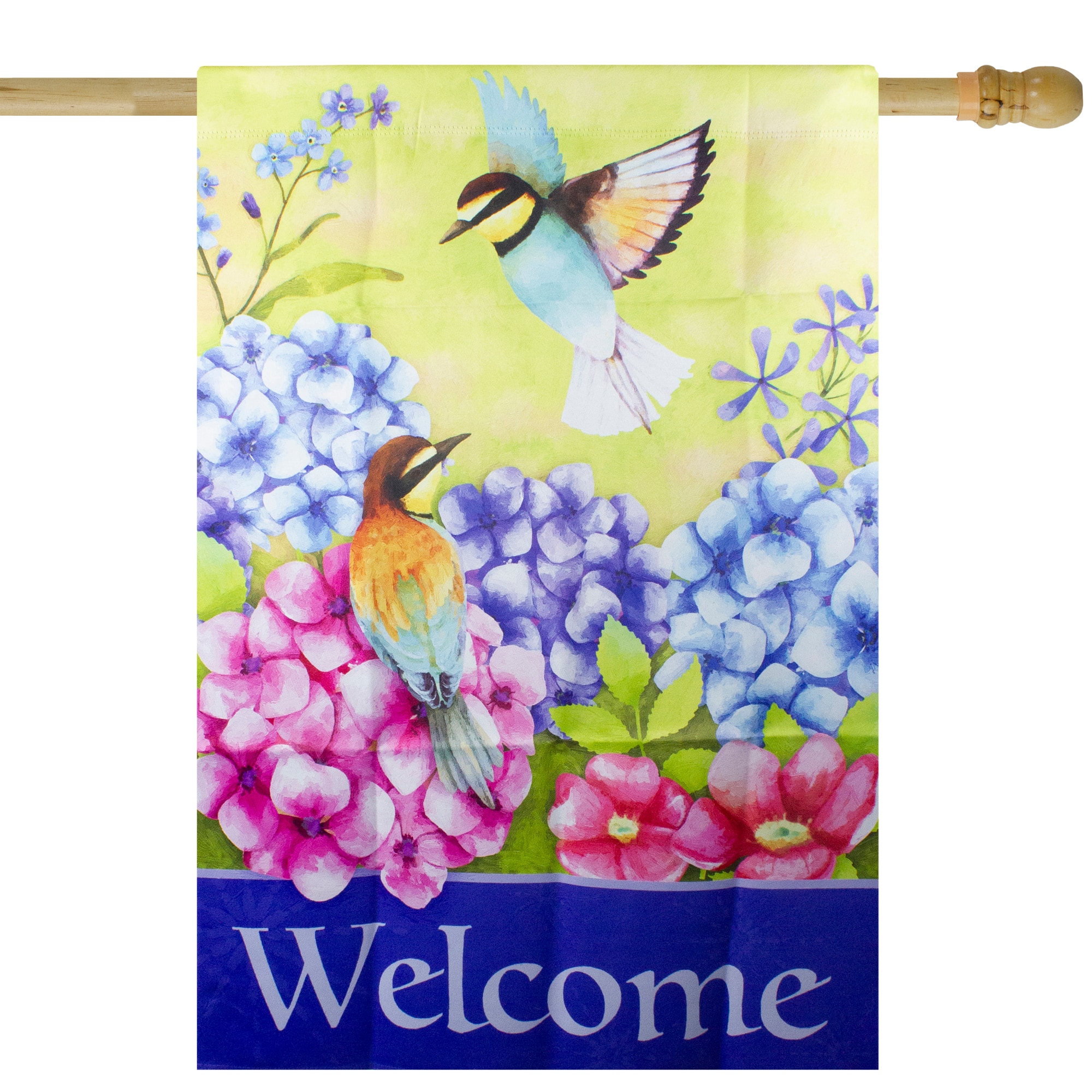 40" Welcome Floral Hummingbird Outdoor House Flag