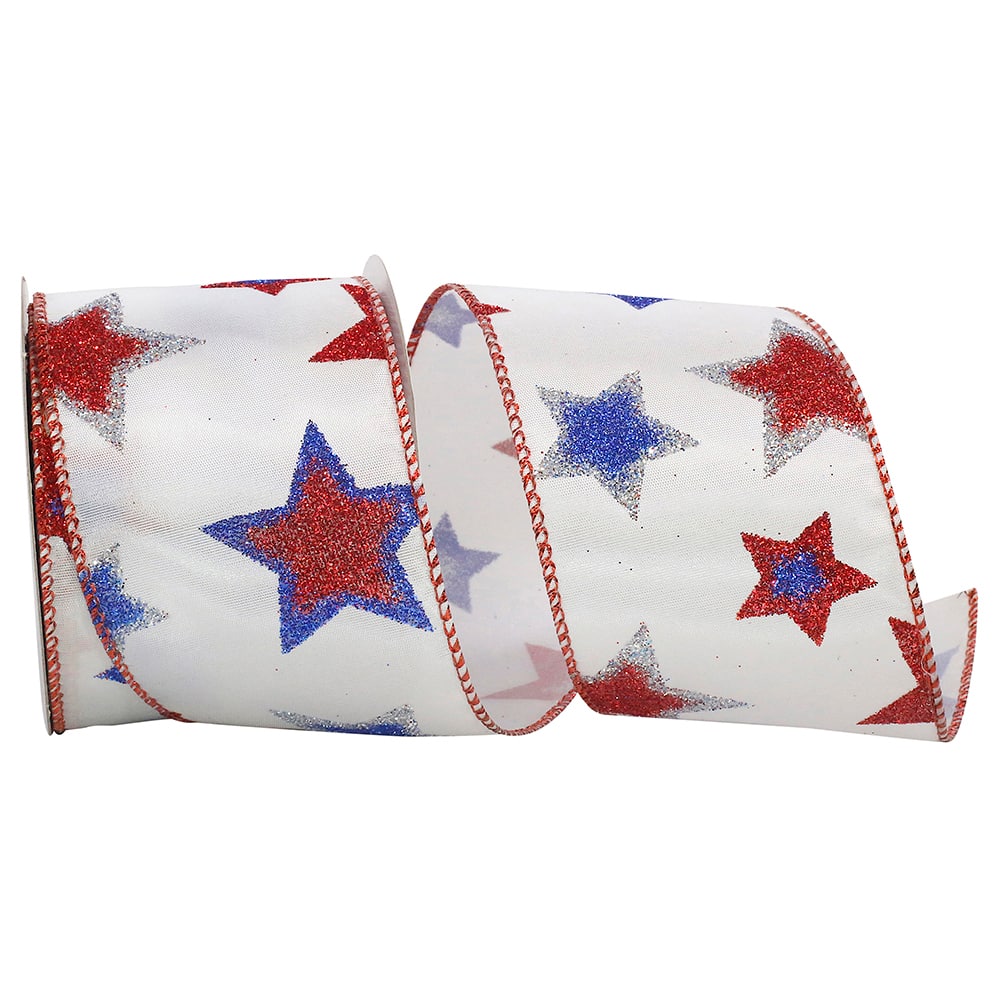 The Ribbon Roll 2.5" x 10yd. Glitter Wired Stars Ribbon