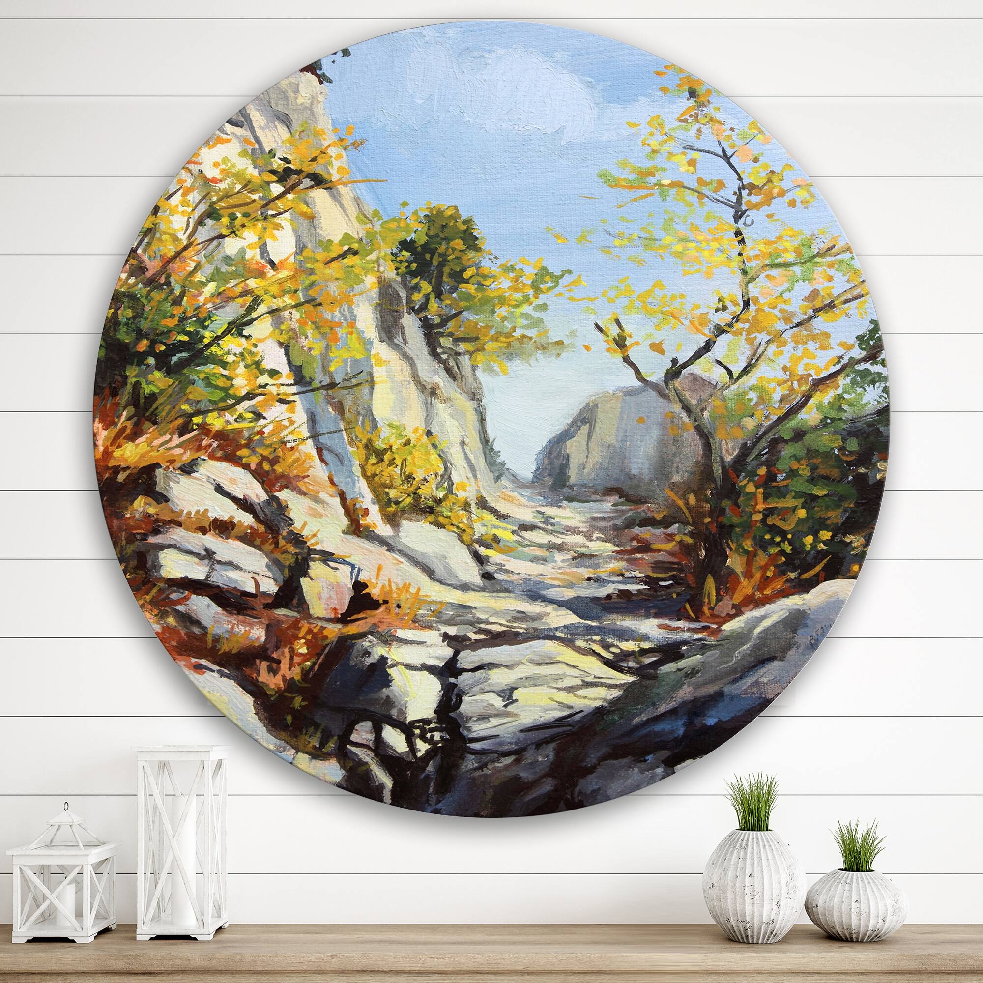 Designart - Marble Path In Autumn - Traditional Metal Circle Wall Art