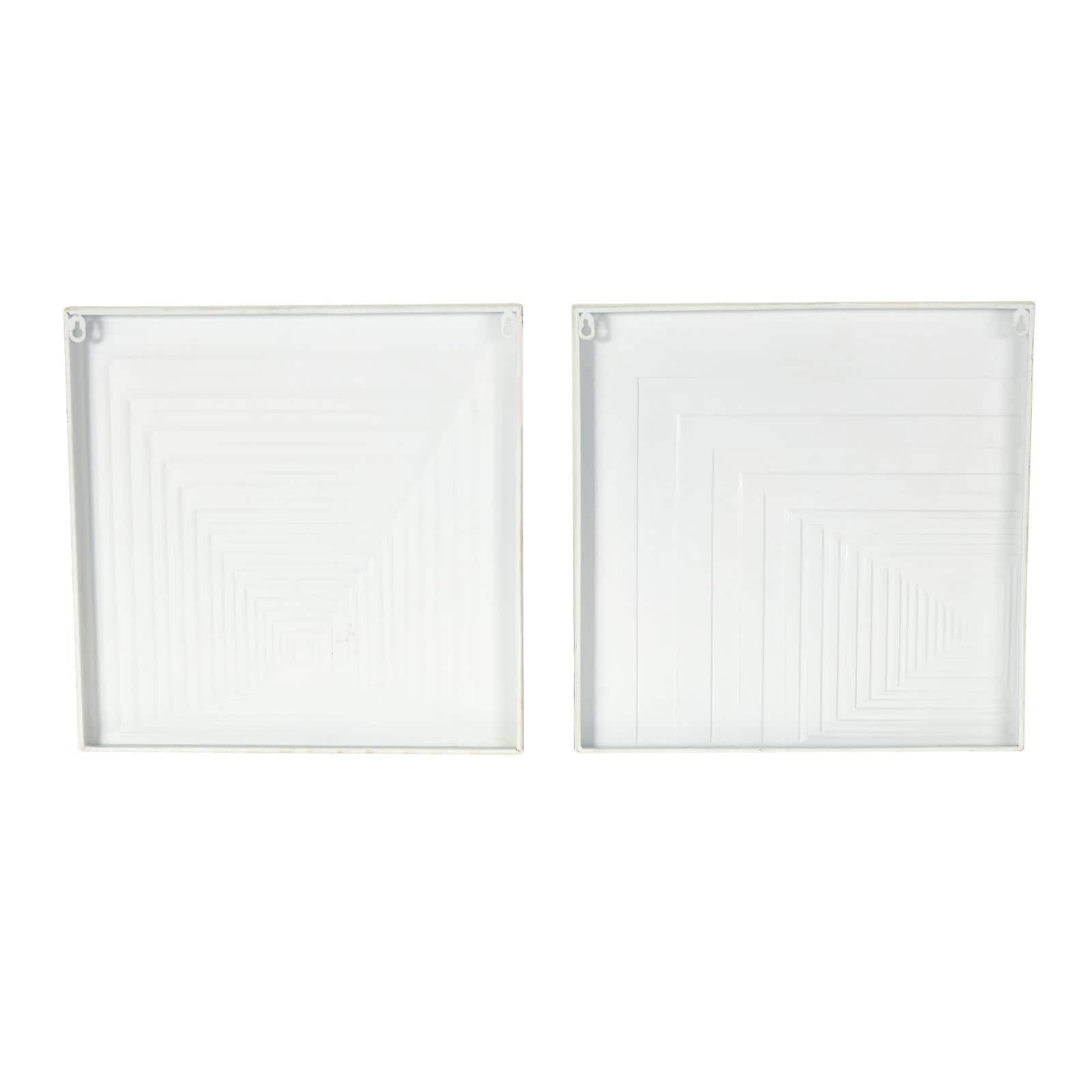 18.3" x 18.3" Cream Metal Geometric Layered Square Cube Wall Décor with Sandstone Texture Set