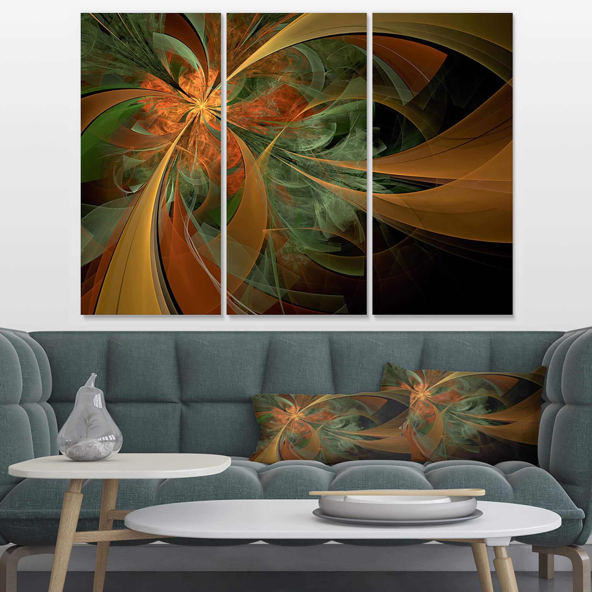 Designart - Symmetrical Orange Digital Fractal Flower