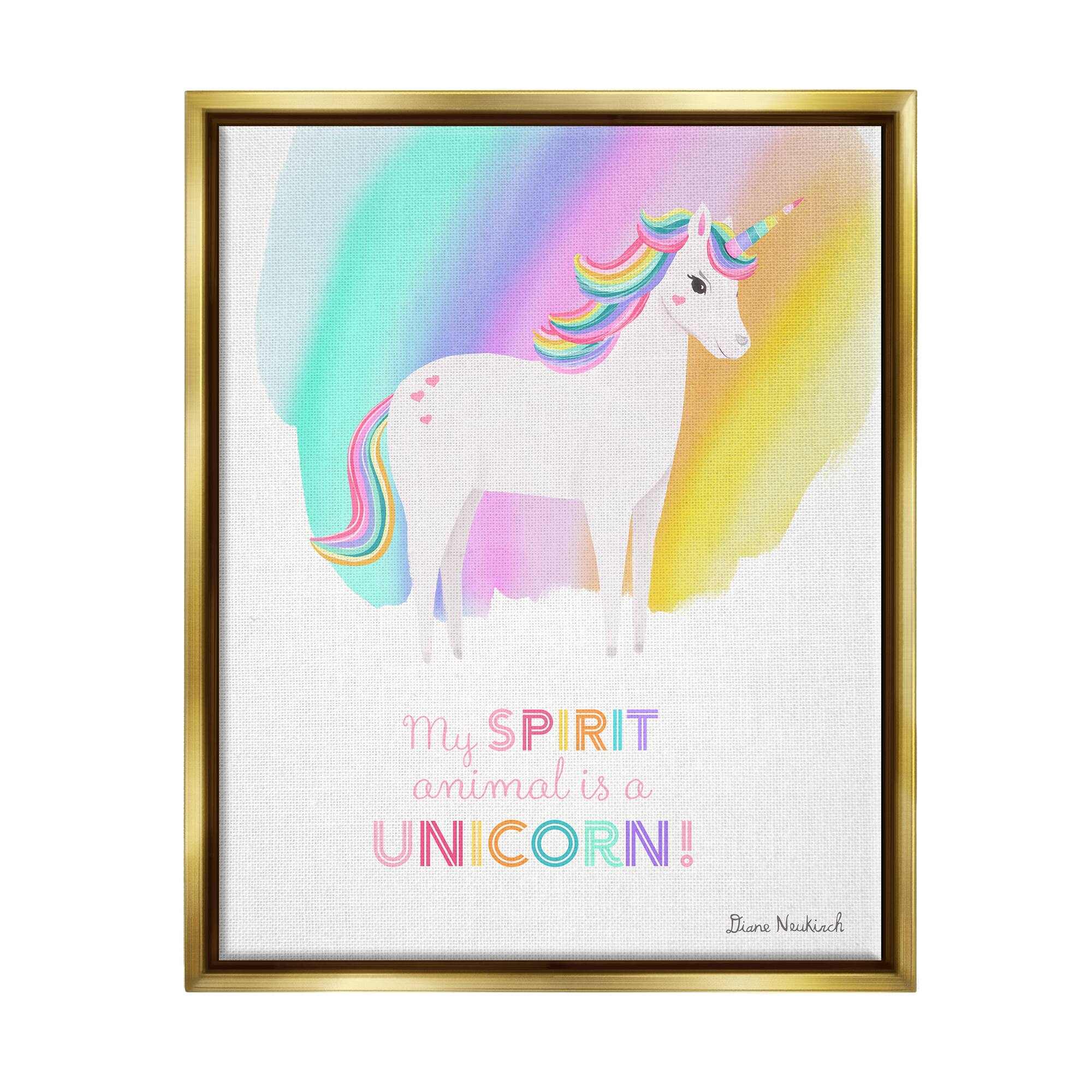 Stupell Industries Unicorn Spirit Animal Vivid Fantasy Rainbow Framed Floater Canvas Wall Art