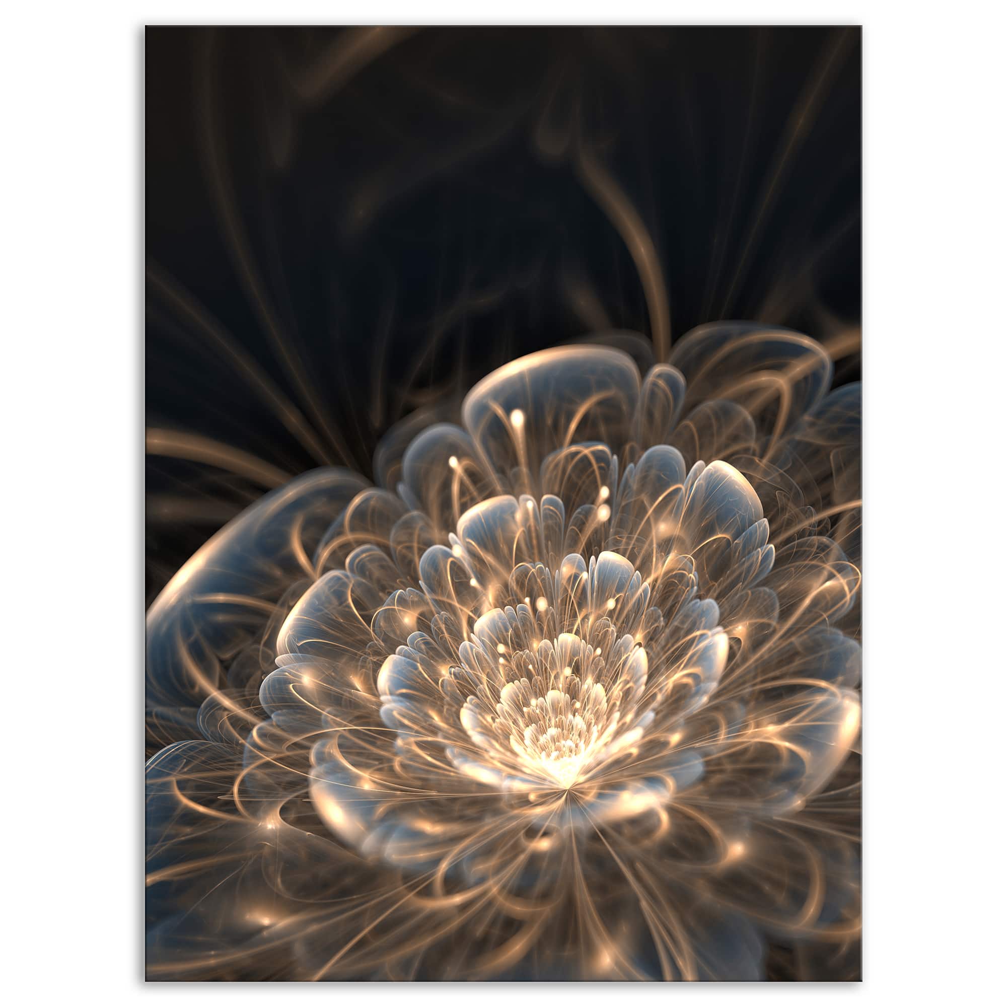 Designart - Fractal Flower with Golden Rays - Floral Art Canvas Print