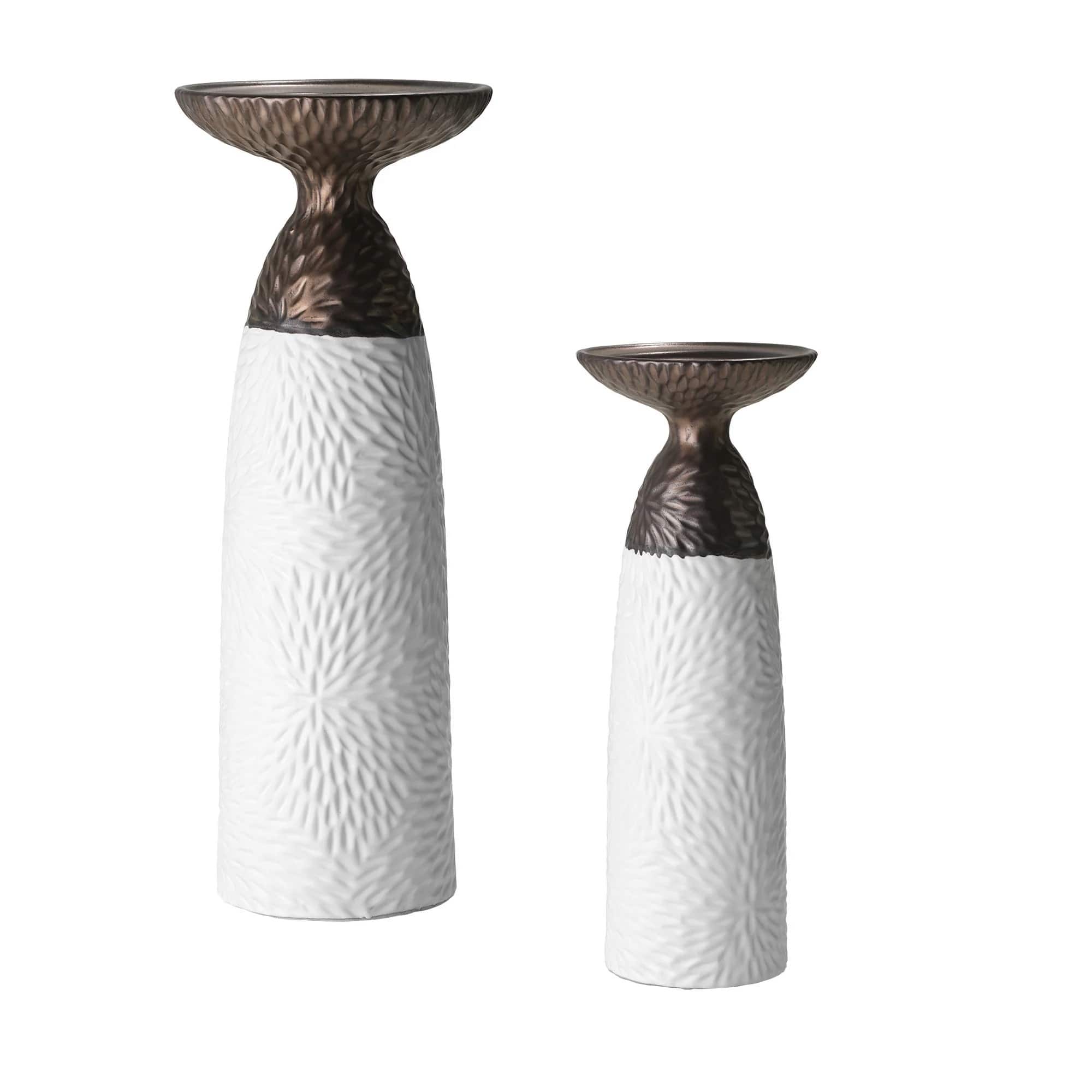 American Art Decor Twin Crucibles 2-Piece Table Top Candle Holder Set in White - 15.25" x 4.5", 15.25" x 4.5"