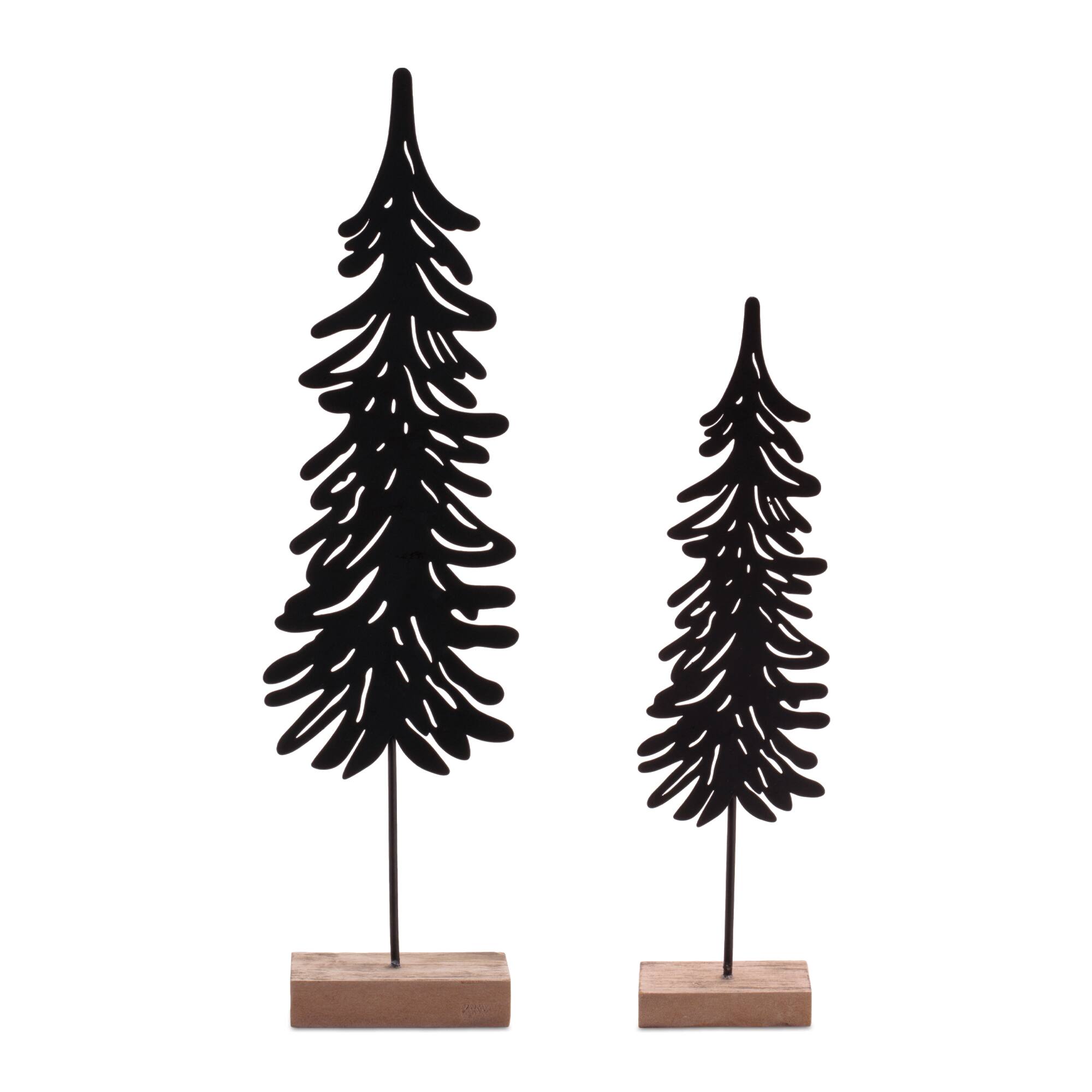 Melrose Cut-Out Metal Pine Tree with Wood Base Set