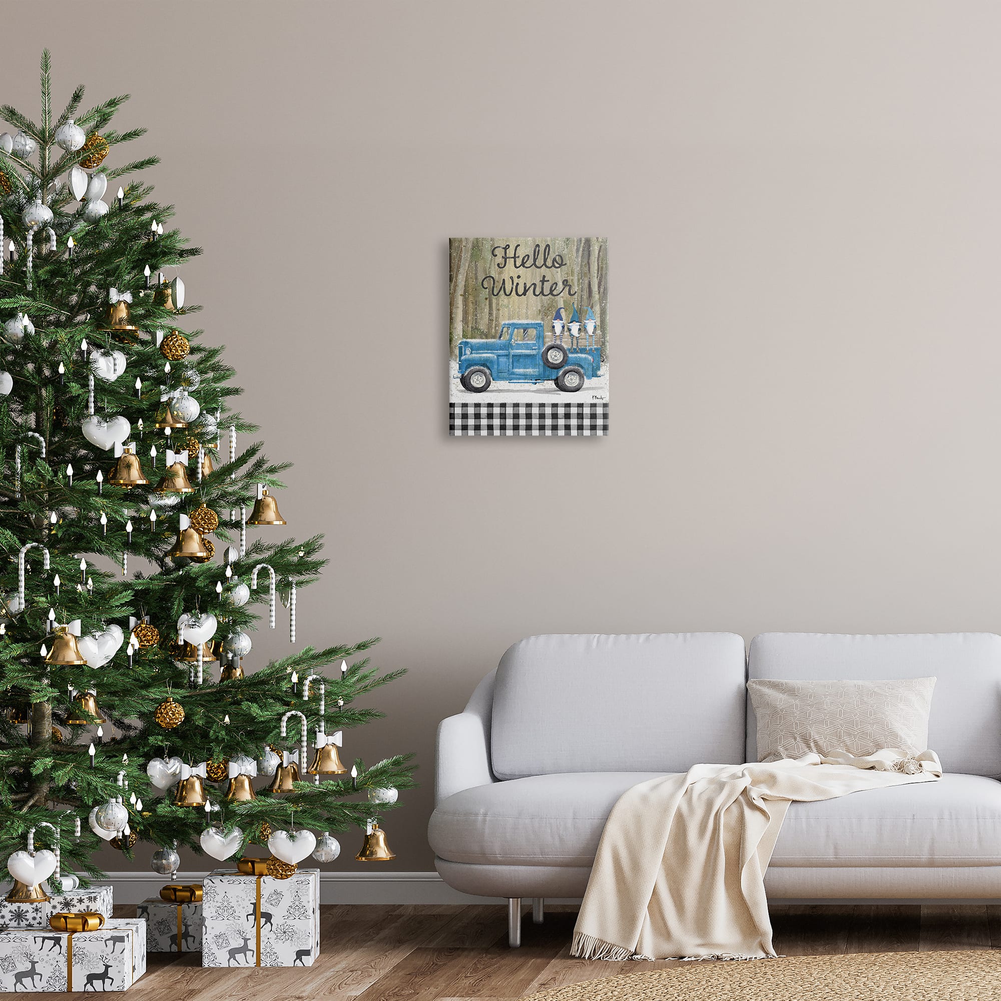 Stupell Industries Hello Winter Plaid Gnomes Canvas Wall Art