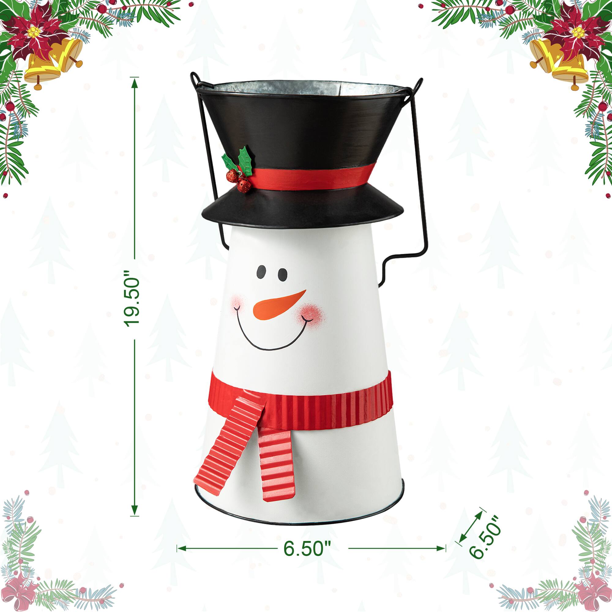 Glitzhome® 19.5" Metal Snowman Decorative Bucket