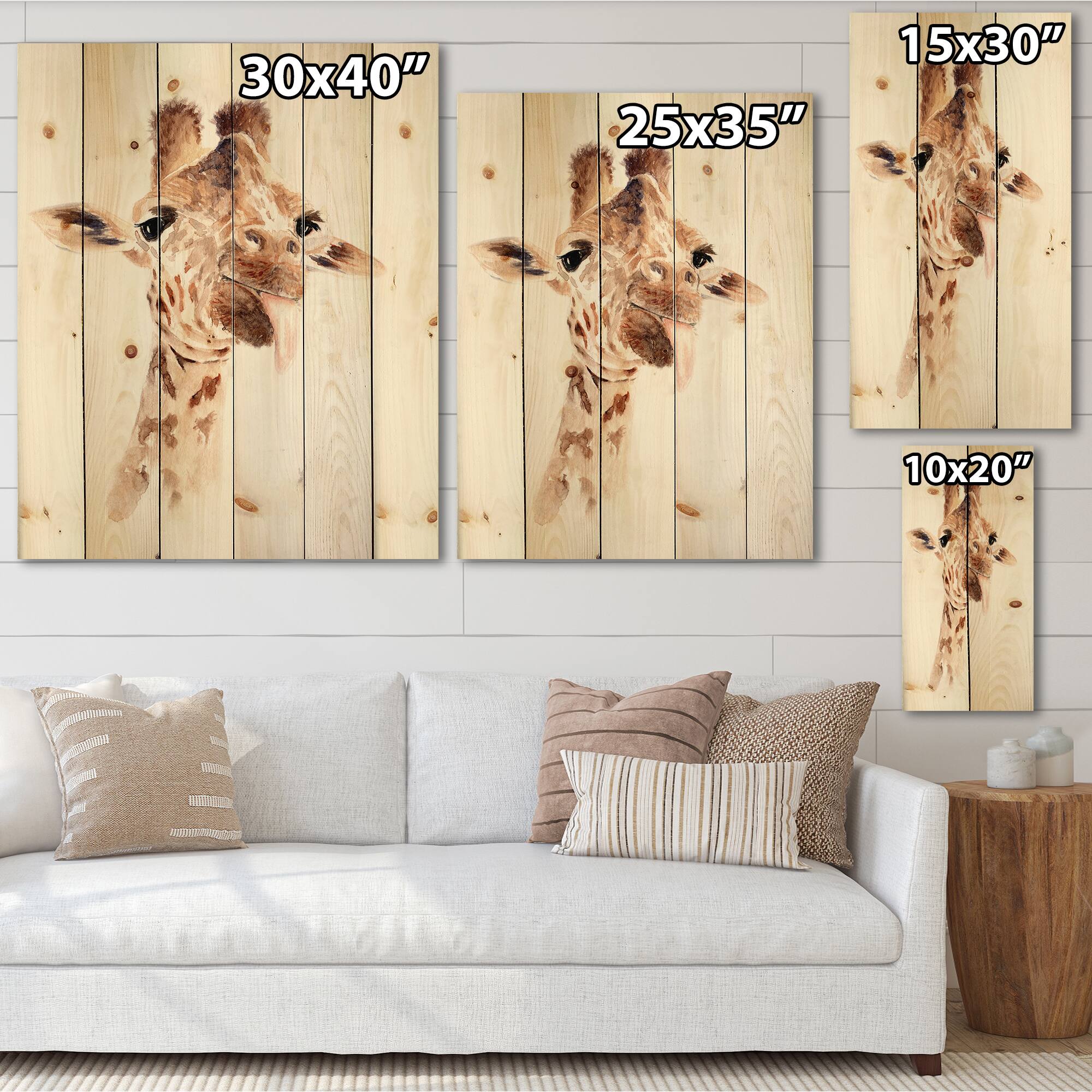Designart - Portrait of A Giraffe VIII - Farmhouse Print on Natural Pine Wood
