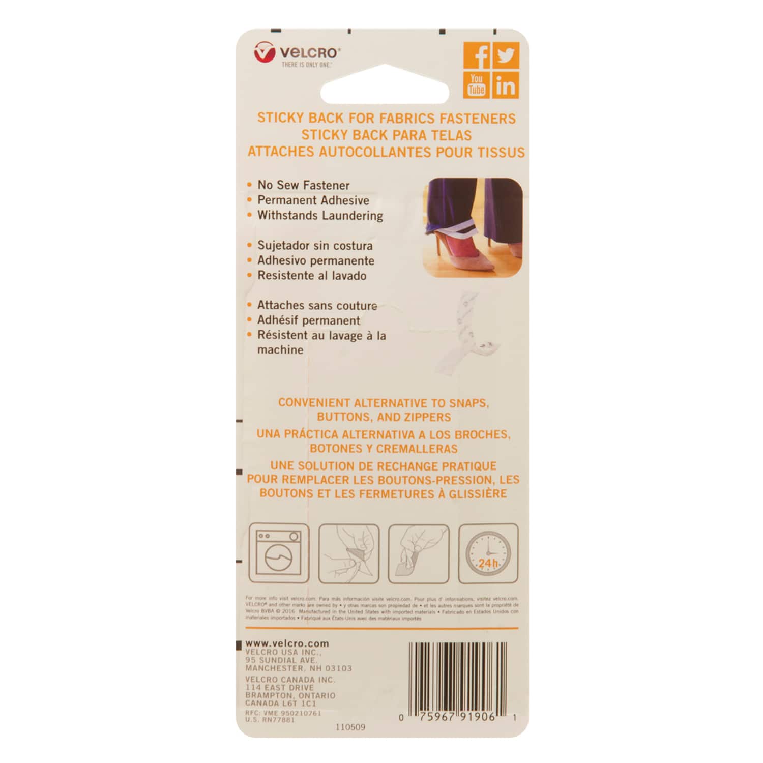 VELCRO® Brand Sticky Back for Fabrics White Tape