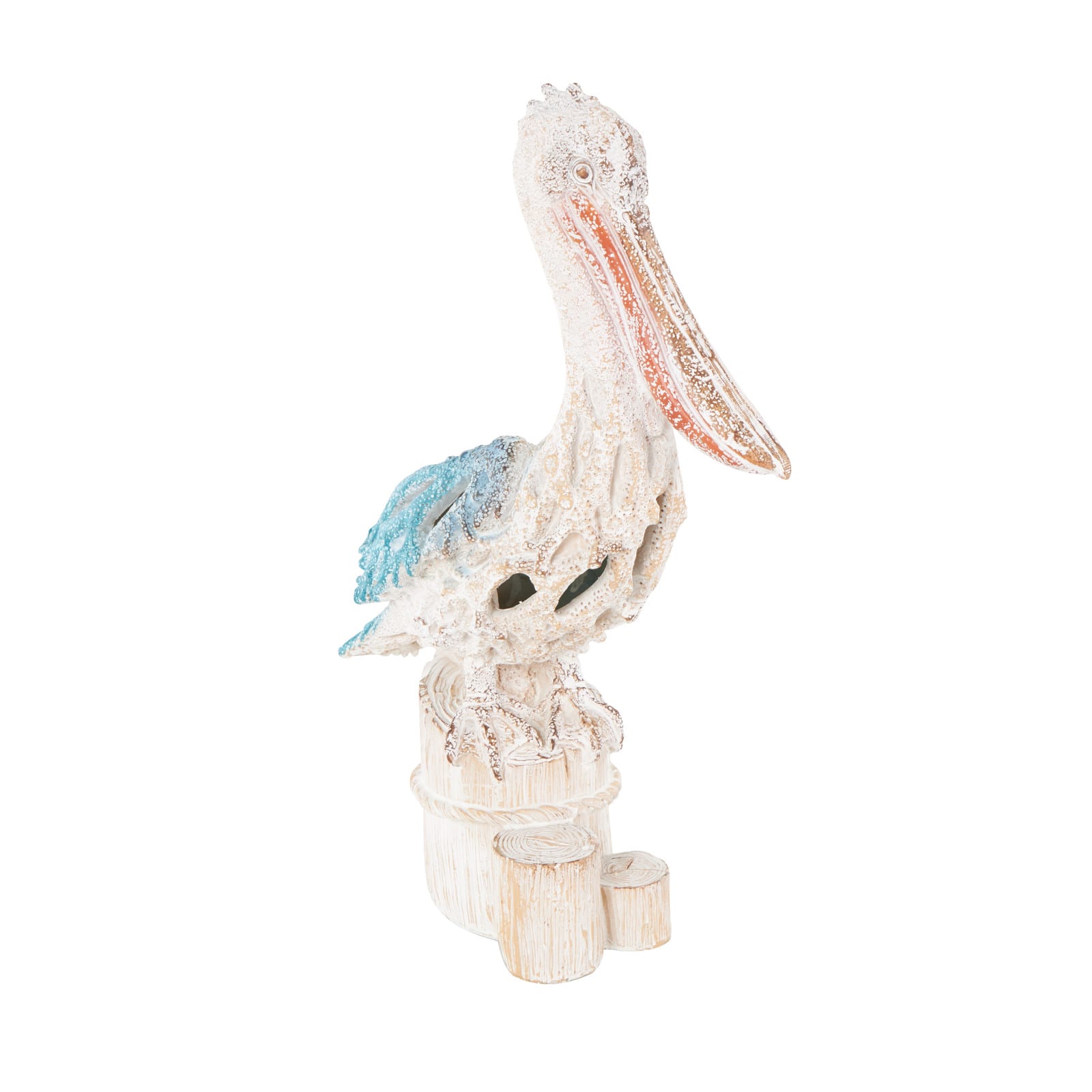13.25" Pelican Textured Decorative Sculpture with Feathers & Round Blocks