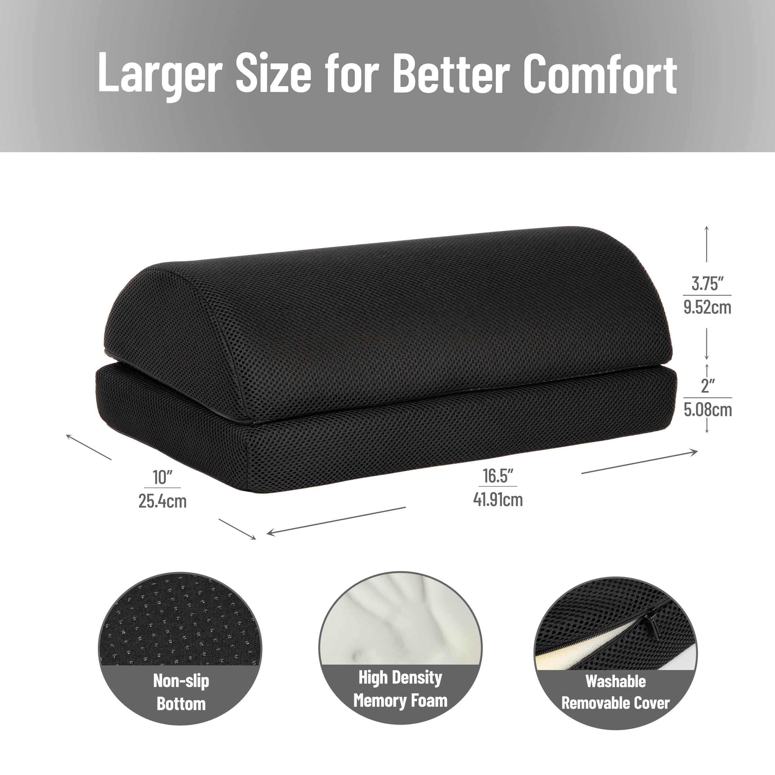 Mind Reader Air-Cloud Memory Foam Under Desk Footrest, Ergonomic Support for Back, Hip, Legs, Knees & Feet, Adjustable Height, Memory Foam, Black