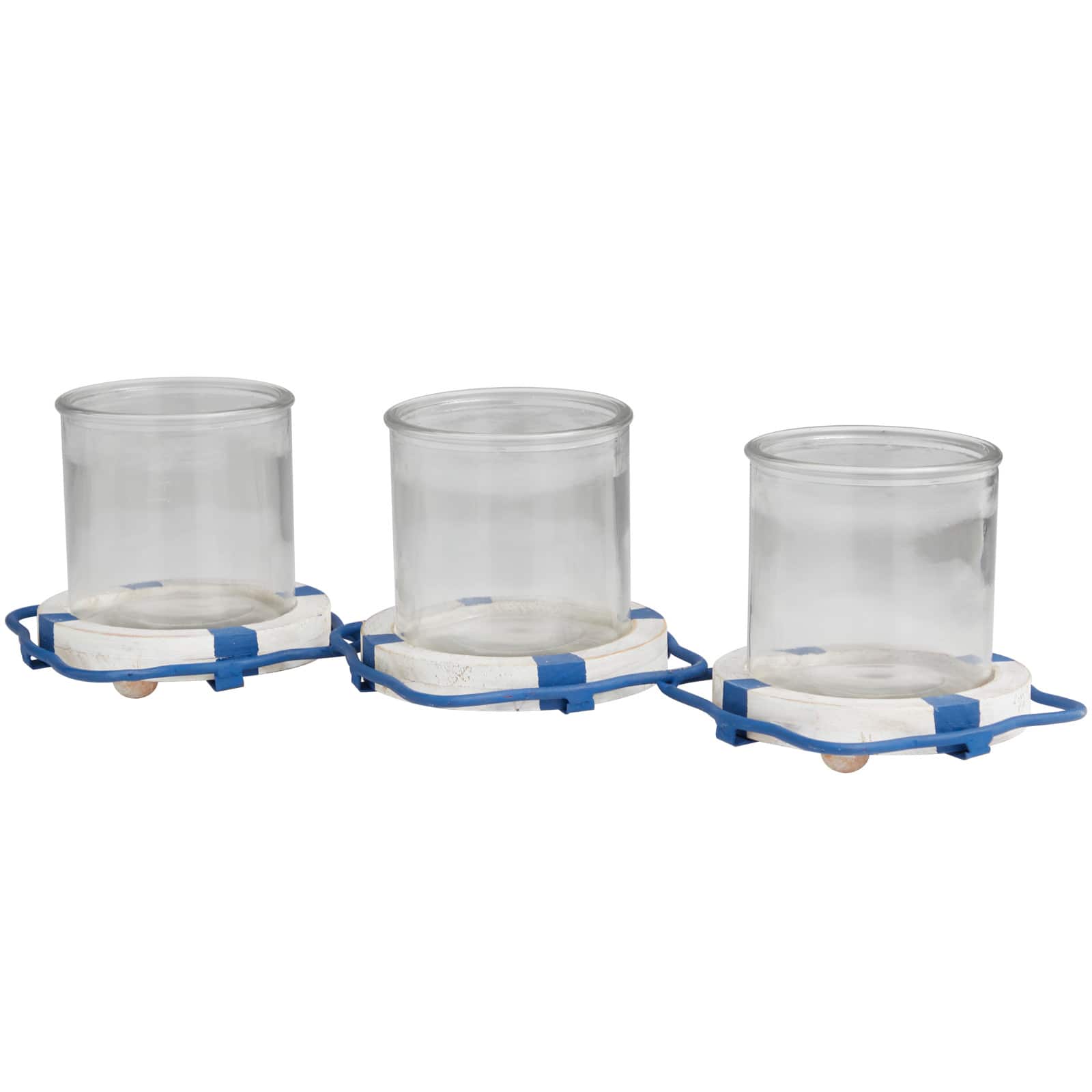 Metal Distressed 3-Linked Buoy Candle Holder with White Wood Accents