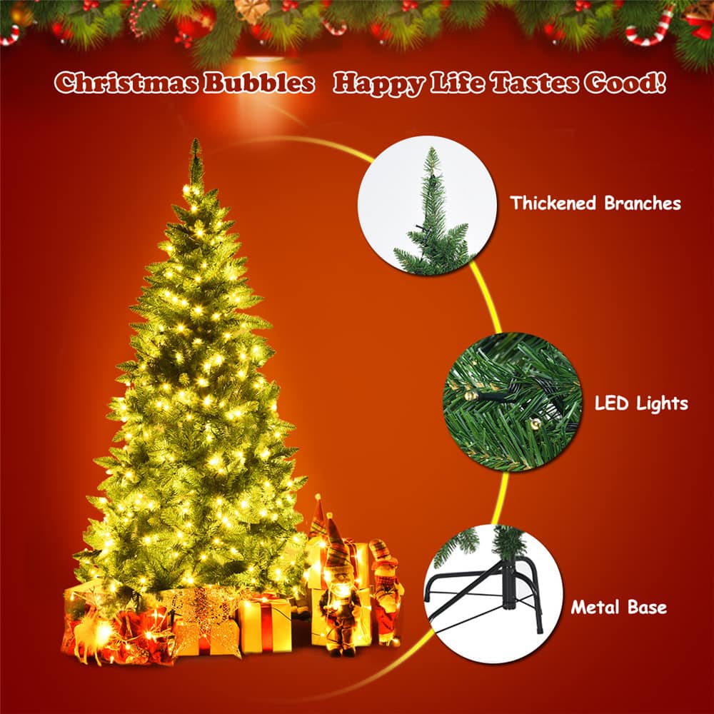 Costway 6ft. Pre-Lit Green Artificial Half Christmas Tree, Warm White LED Lights