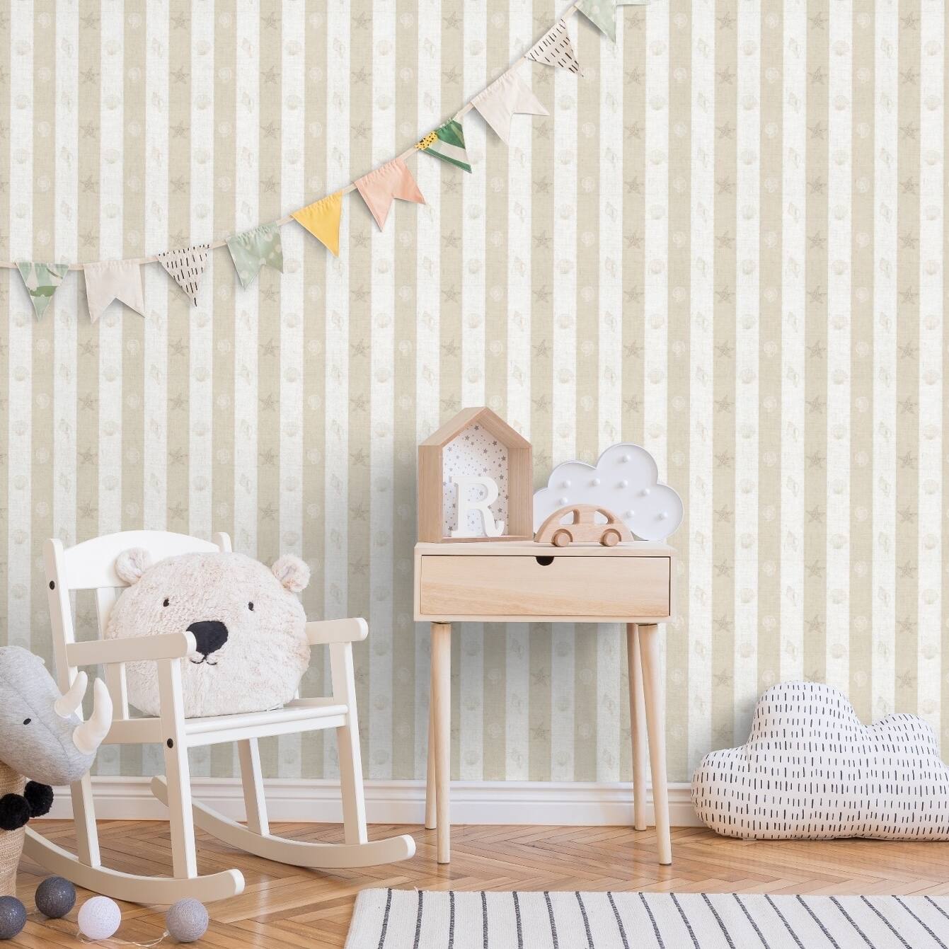 Simple Shapes Coastal Stripe Shell Pre-Pasted Wallpaper Rolls, 2ct.