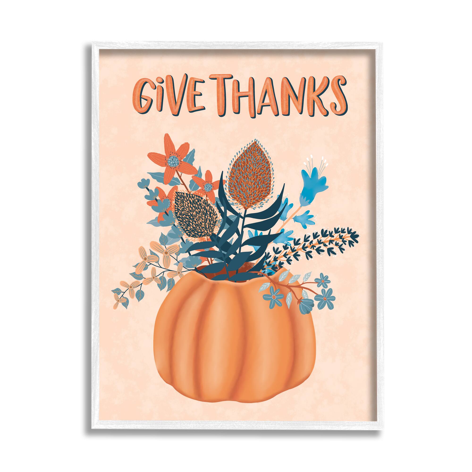 Stupell Industries Give Thanks Fall Botanical Blooms Framed Giclee Art