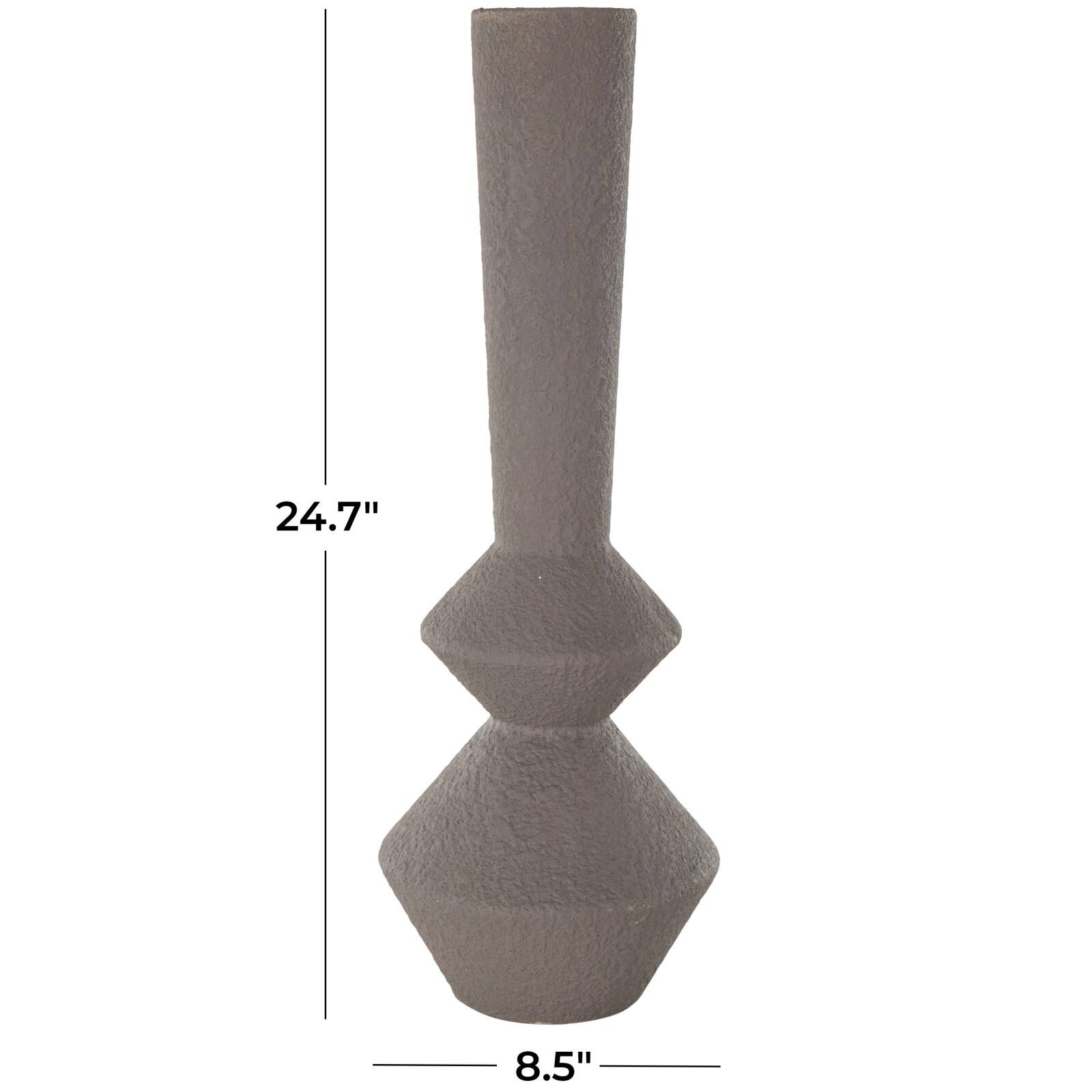 24.75" Dark Gray Metal Art Deco Fluted Decorative Vase
