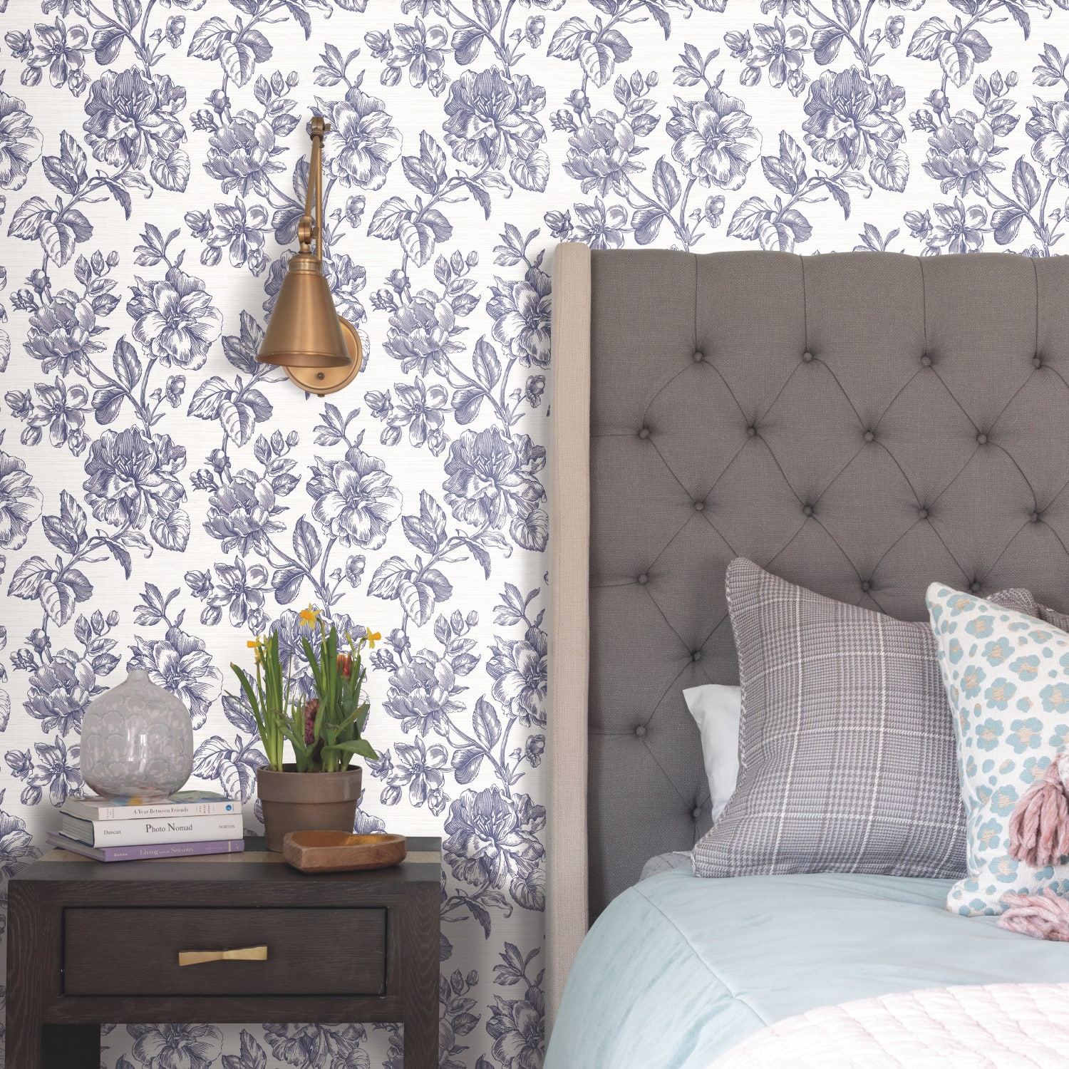 RoomMates Tamara Day Blue Flower Girl Peel & Stick Wallpaper