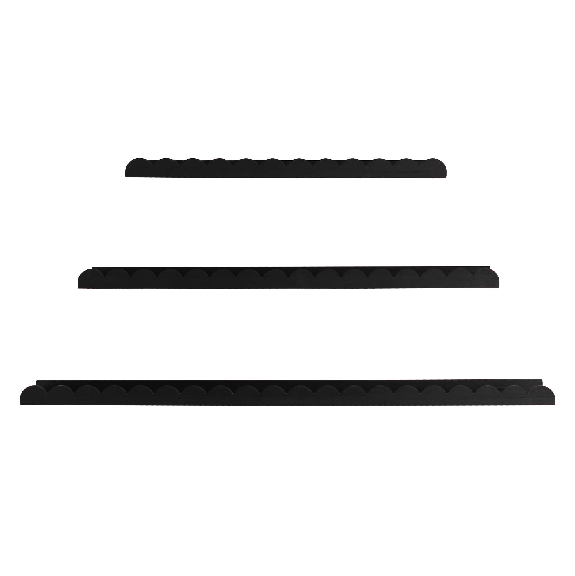 American Art Decor Matte Black Scallop Wood Floating Wall Shelf Set