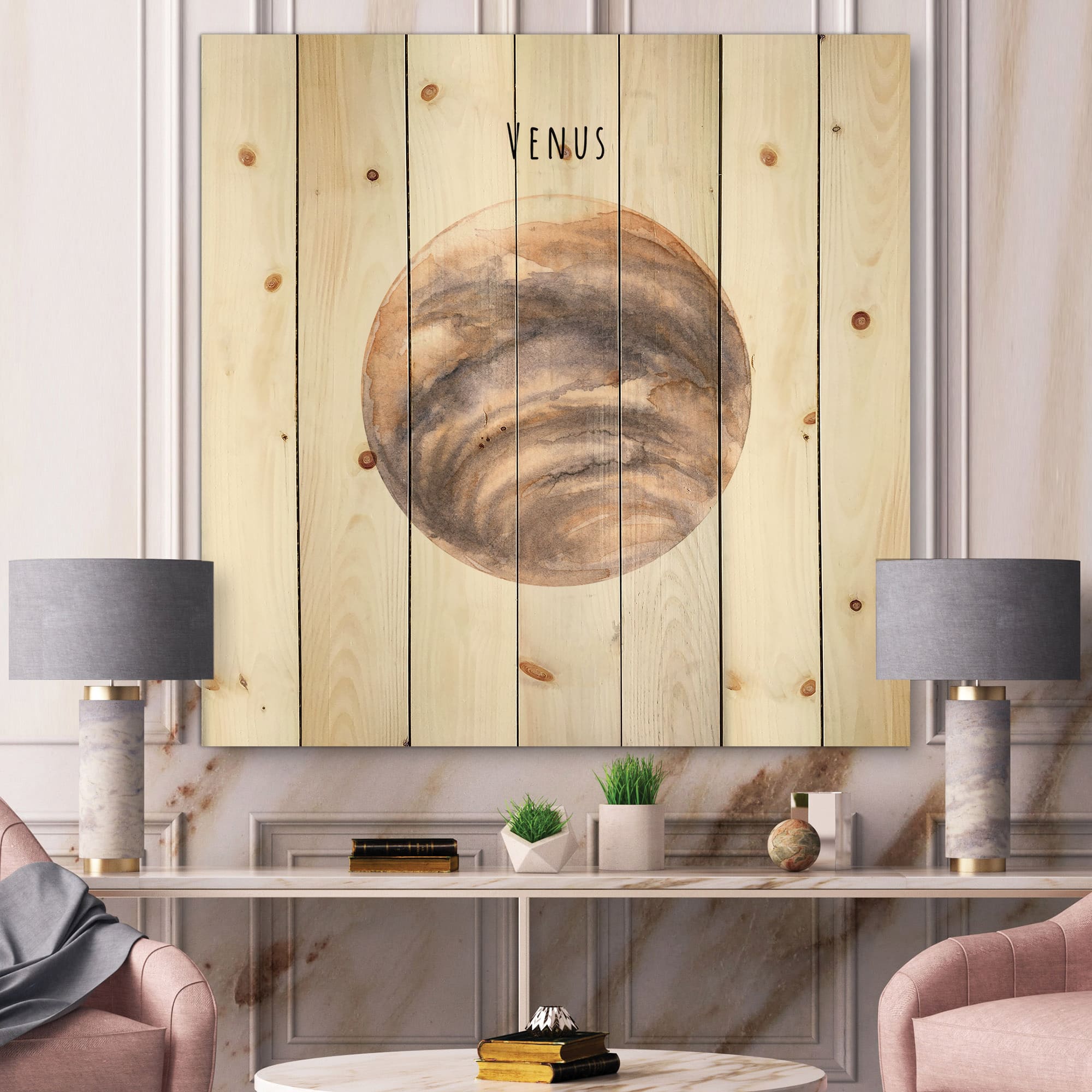 Designart - Planet Venus - Bohemian & Eclectic Print on Natural Pine Wood