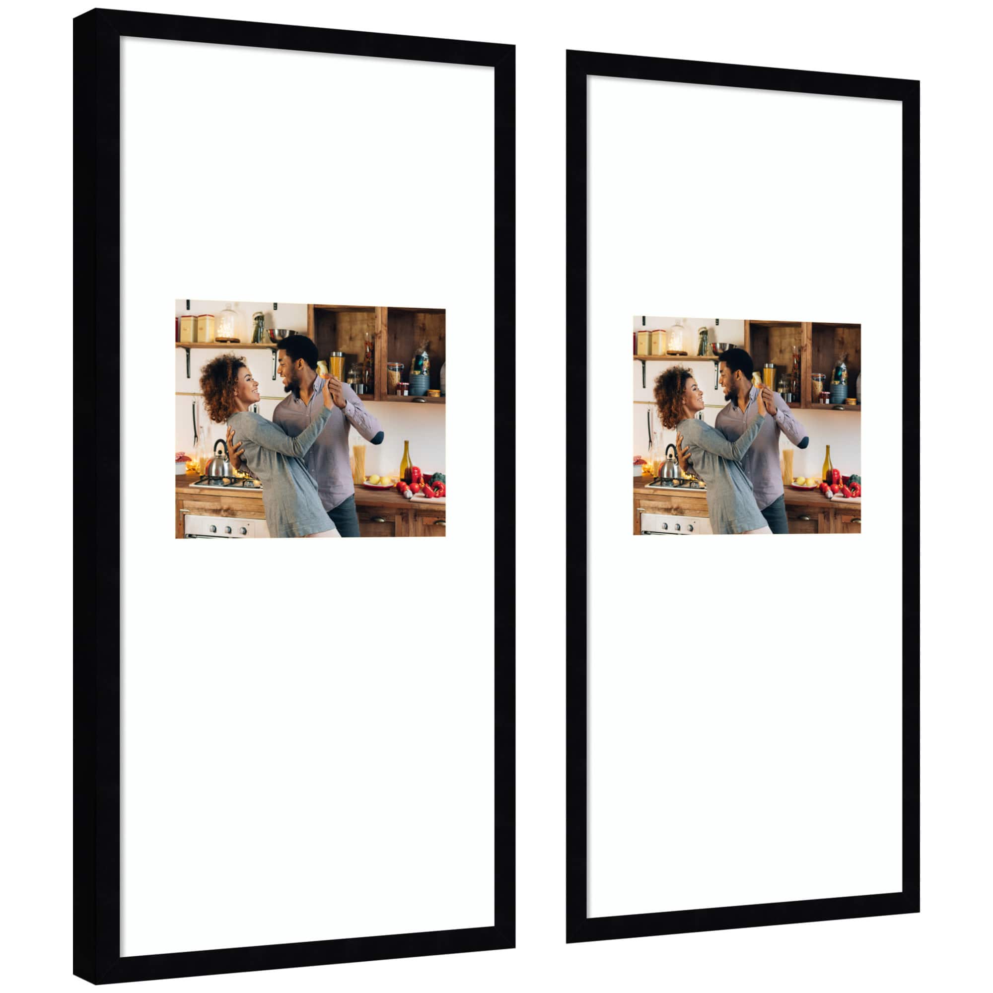 Kate and Laurel 14" x 30" Belmont Black Svelte Noir Photo Frames with 8" x 10" Mat, 2ct.