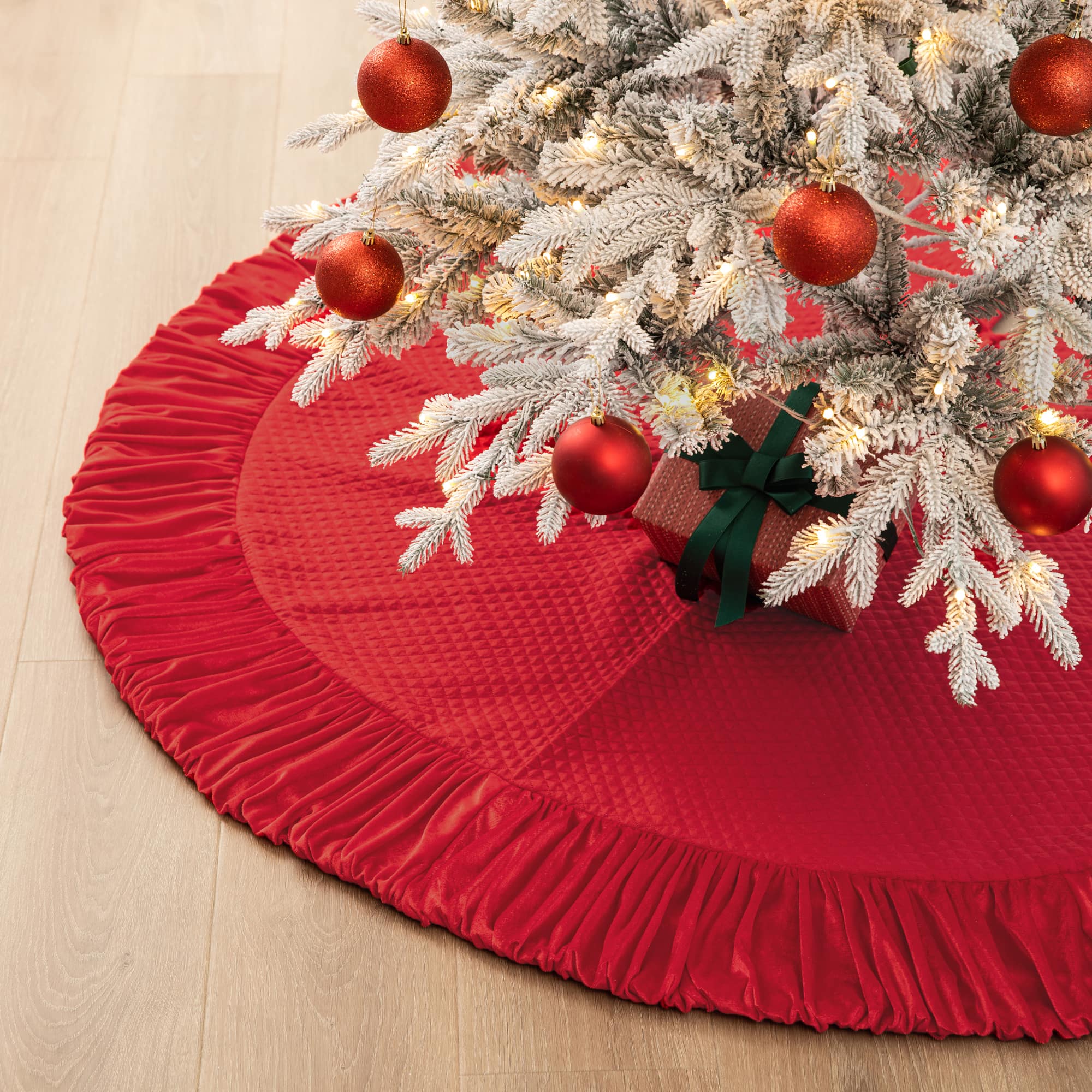 Glitzhome® Deluxe Velvet Ruffled Christmas Tree Skirt