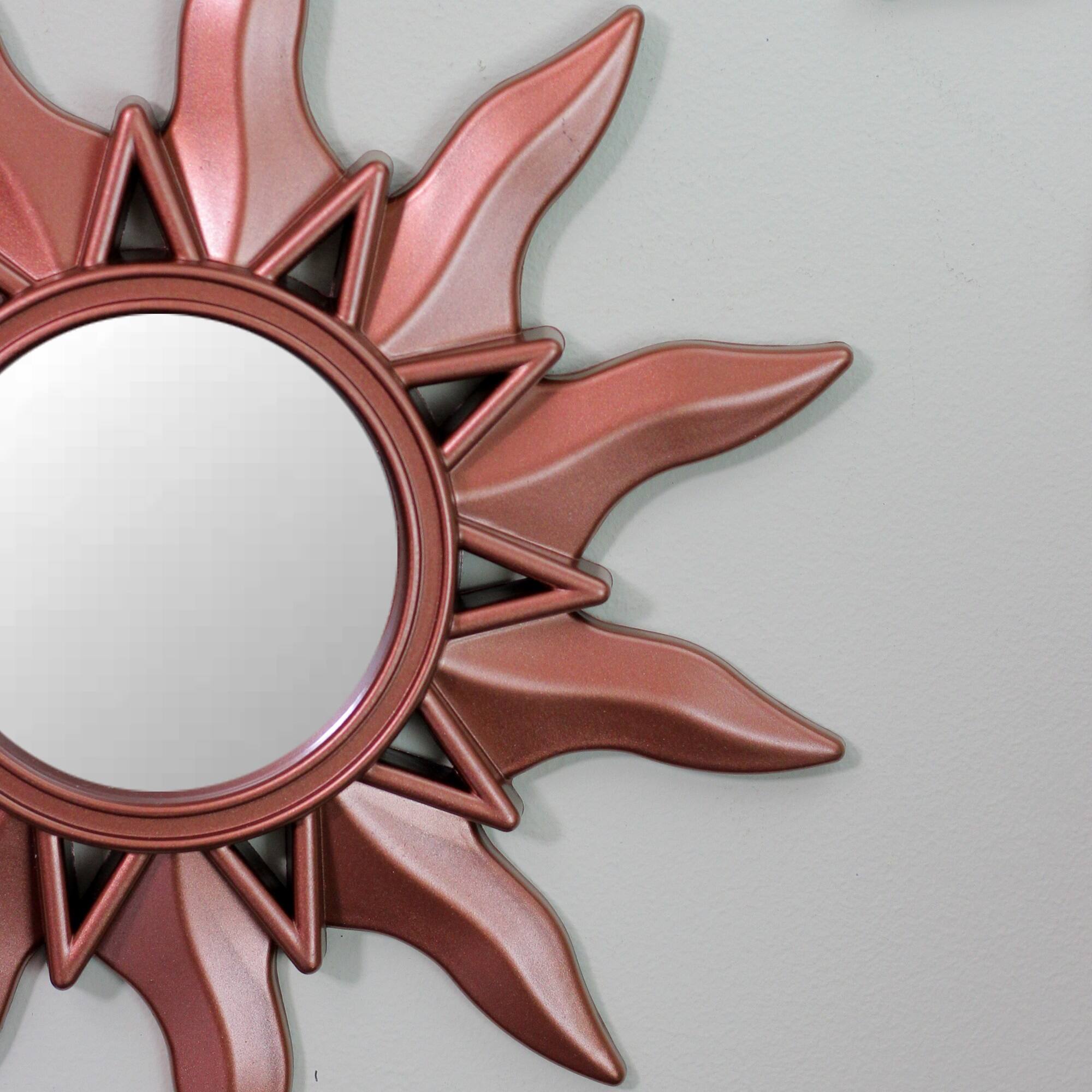 9.5" Mayan Sunburst Matte Copper Round Mini Mirror Set