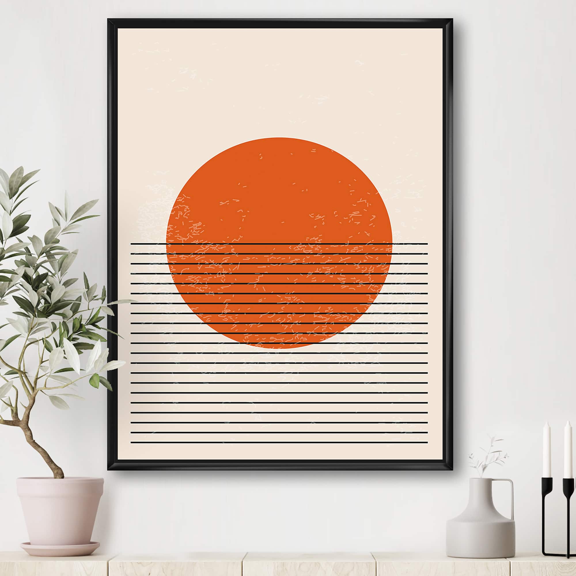 Designart - Minimal Geometric Compostions Of Elementary Forms XIII - Modern Canvas Wall Art Print in Black Frame