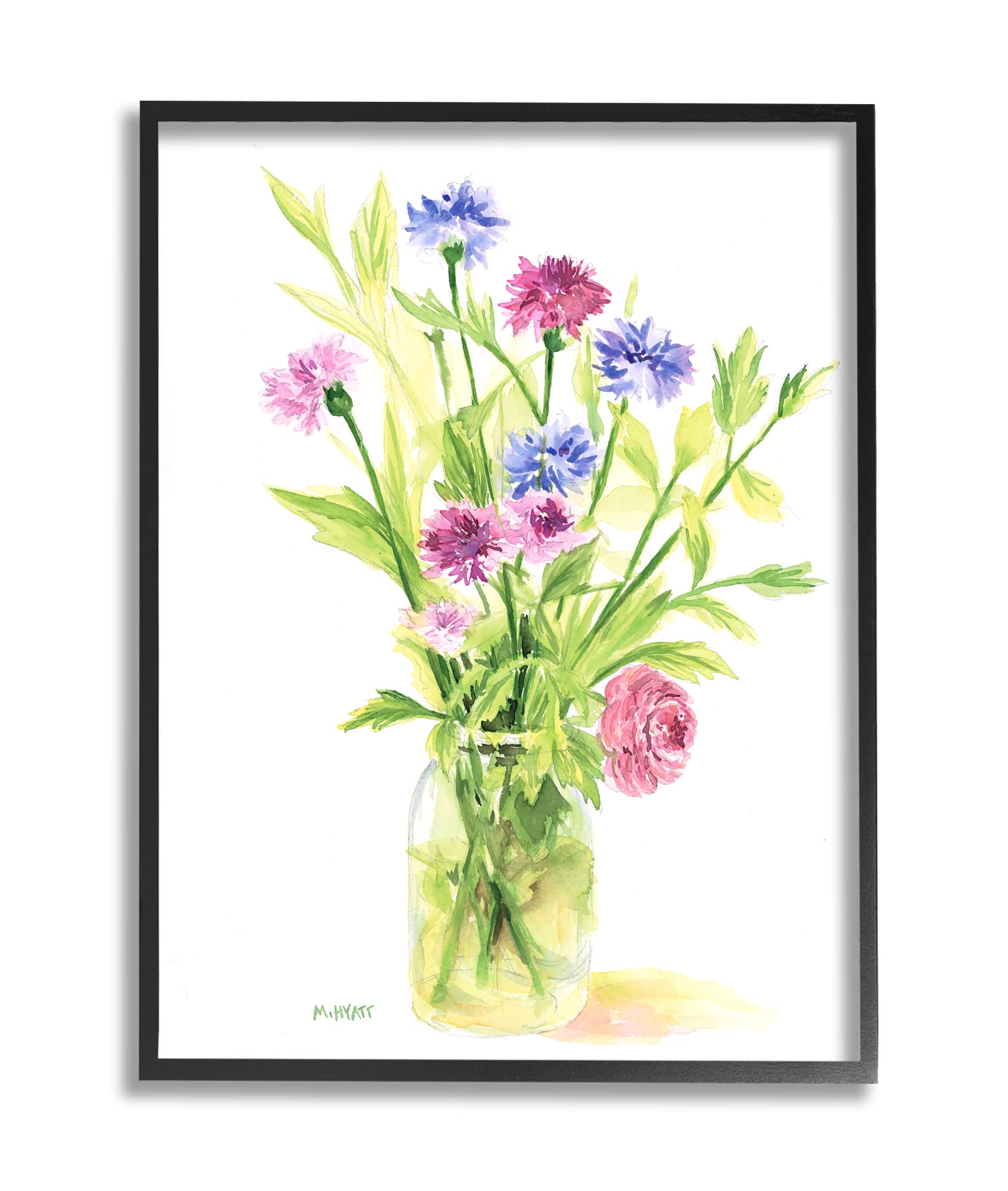 Stupell Industries Bouquet of Wildflowers Soft Green Purple Blue Watercolor in Frame Wall Art