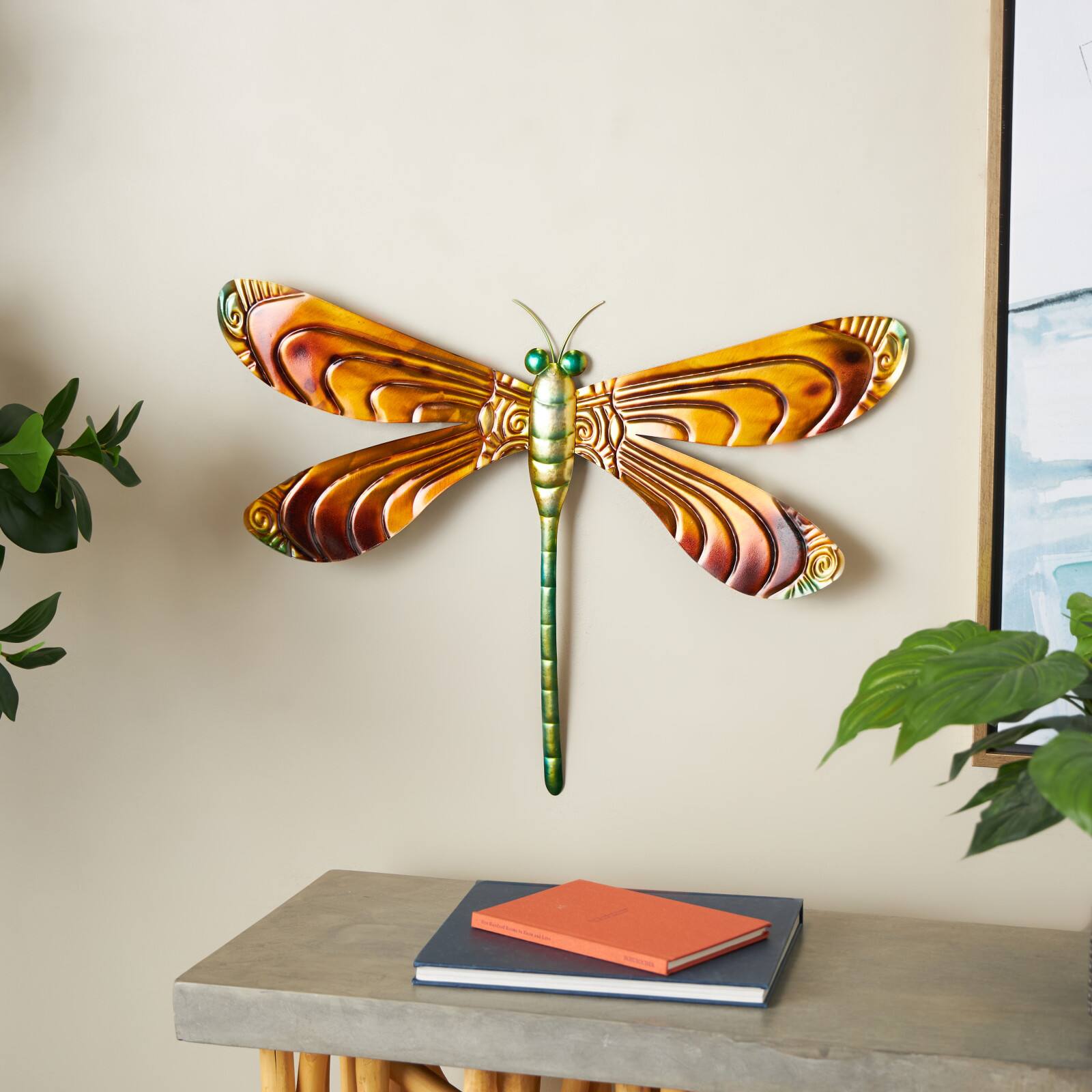 24" x 18" Multicolor Stainless Steel Dragonfly Home Wall Décor