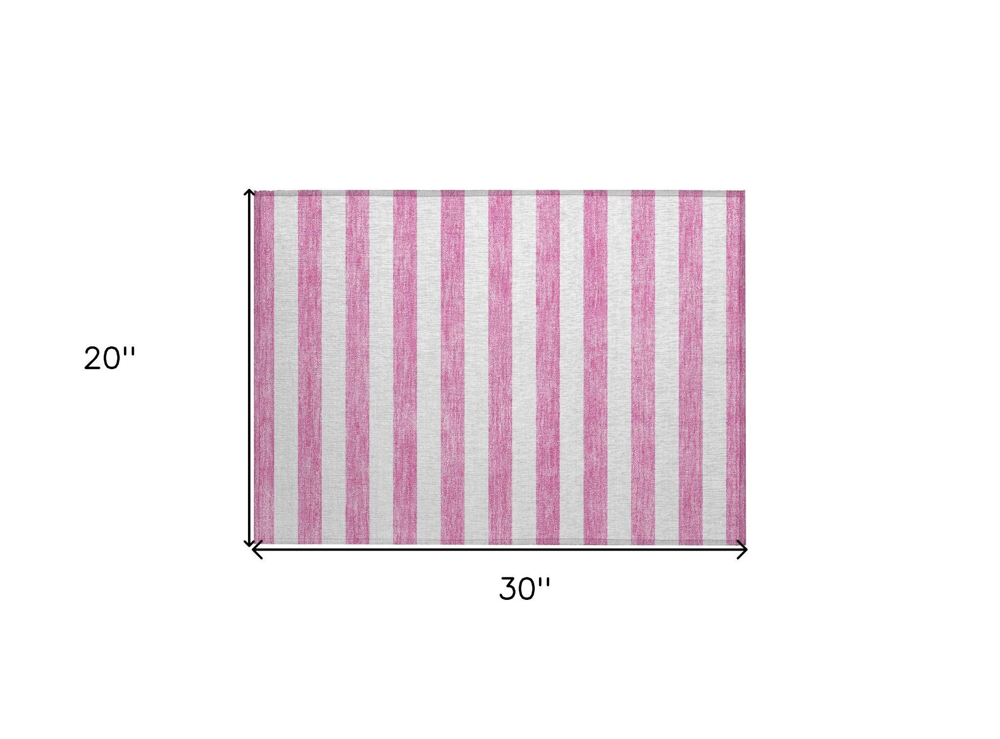 HomeRoots 30" x 20" Pink & White Striped Washable Outdoor Area Rug