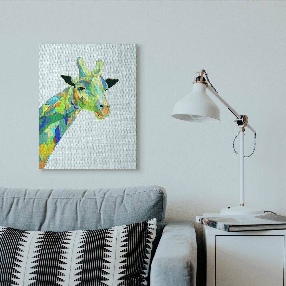 Stupell Industries Giraffe Abstract Shapes Blue Green Animal Design Canvas Wall Art