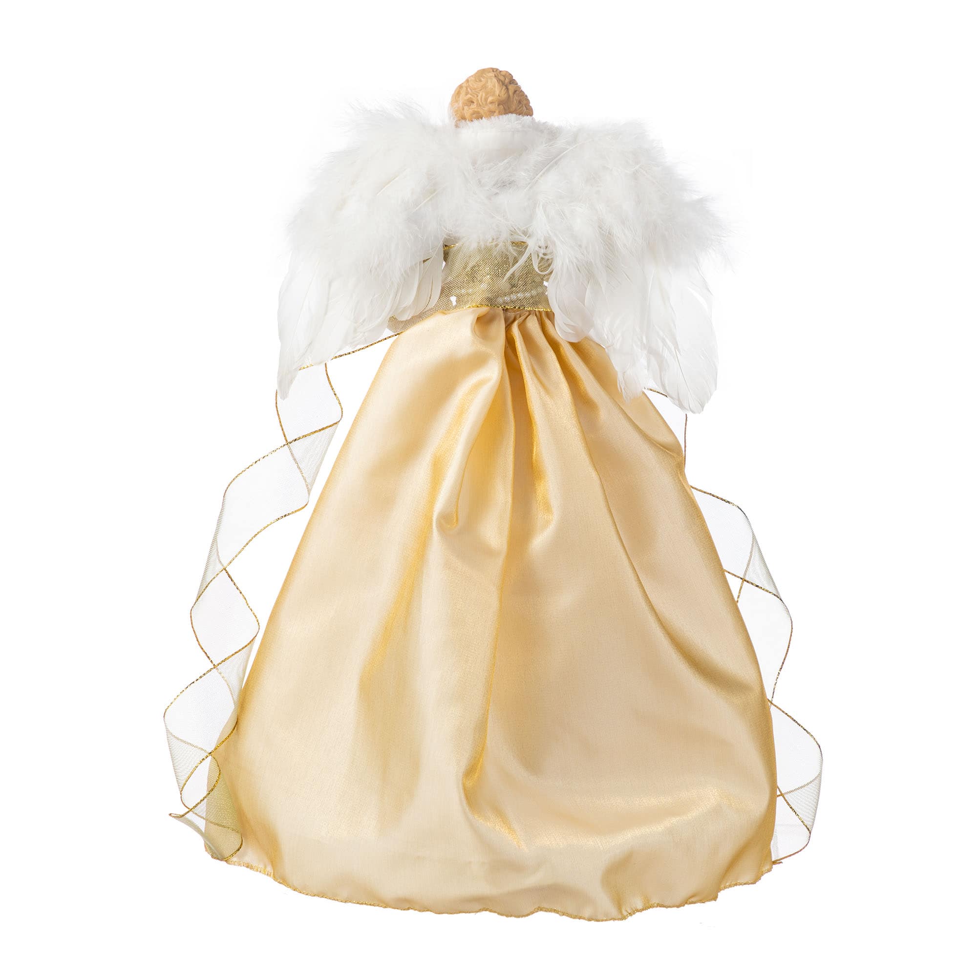 Glitzhome® 18.5"H Faux Fur & PVC Christmas Elegant Angel Tree Topper with Porcelain Face