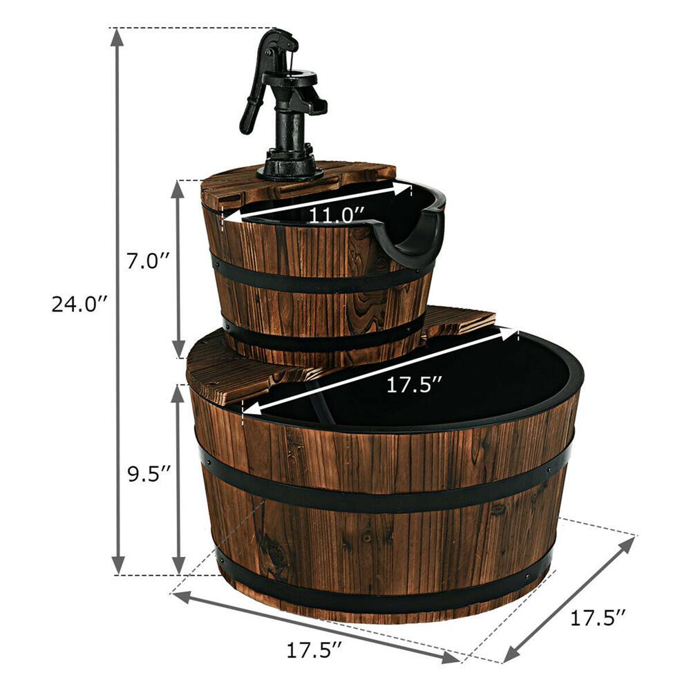 Costway 2-Tier Barrel Wooden Waterfall Fountain
