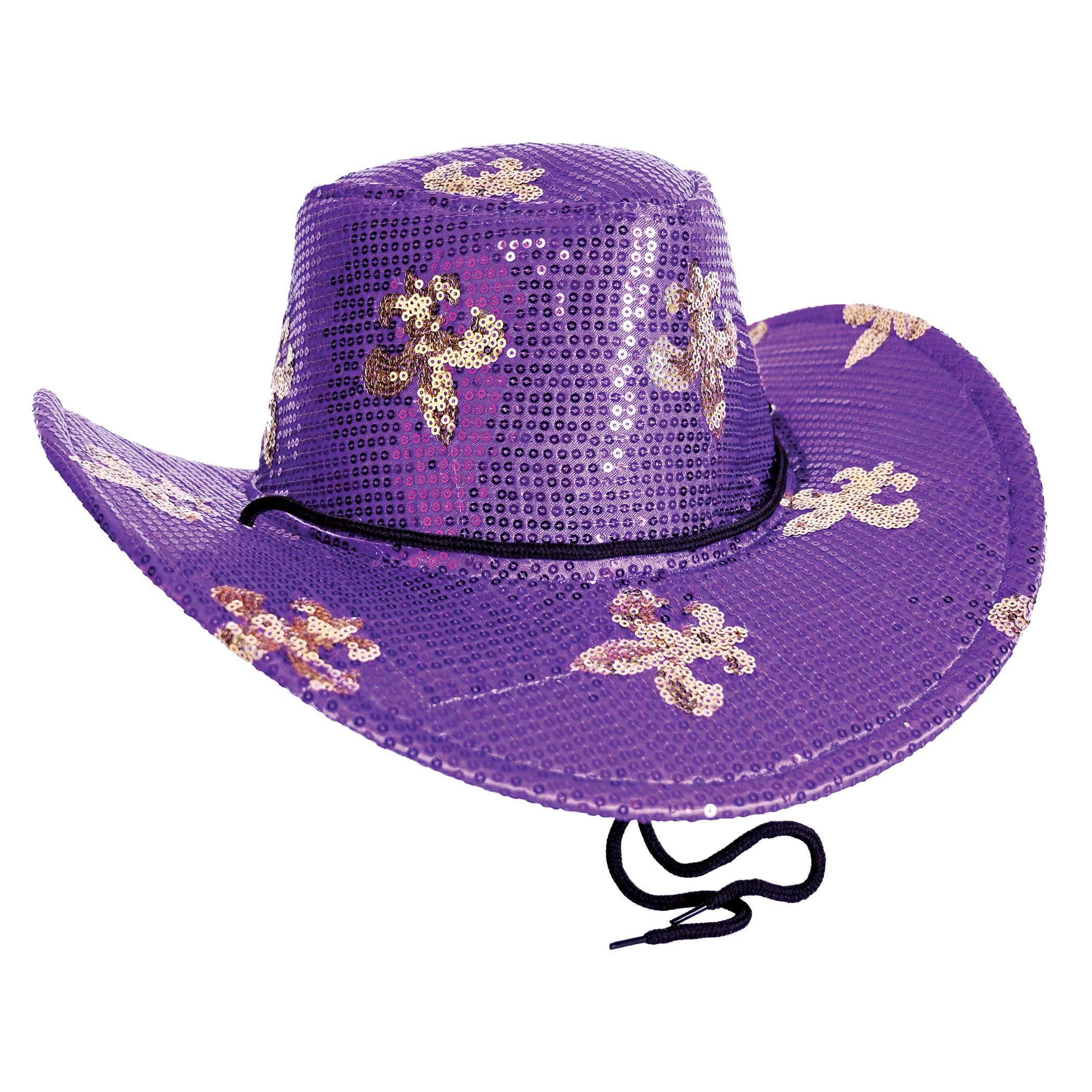 Beistle Purple Sequined Fleur de Lis Mardi Gras Cowboy Hat