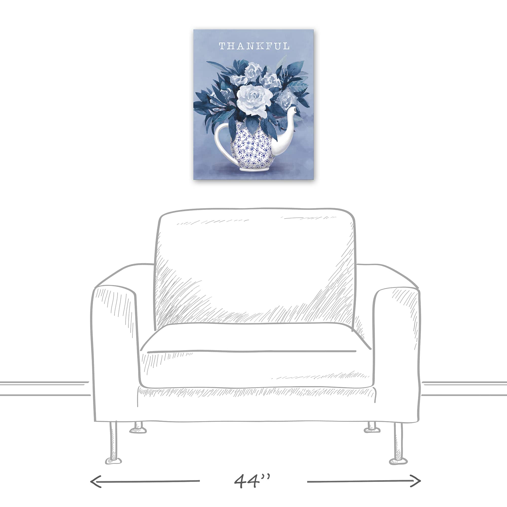 Thankful Teapot With Flowers Canvas Wall Art