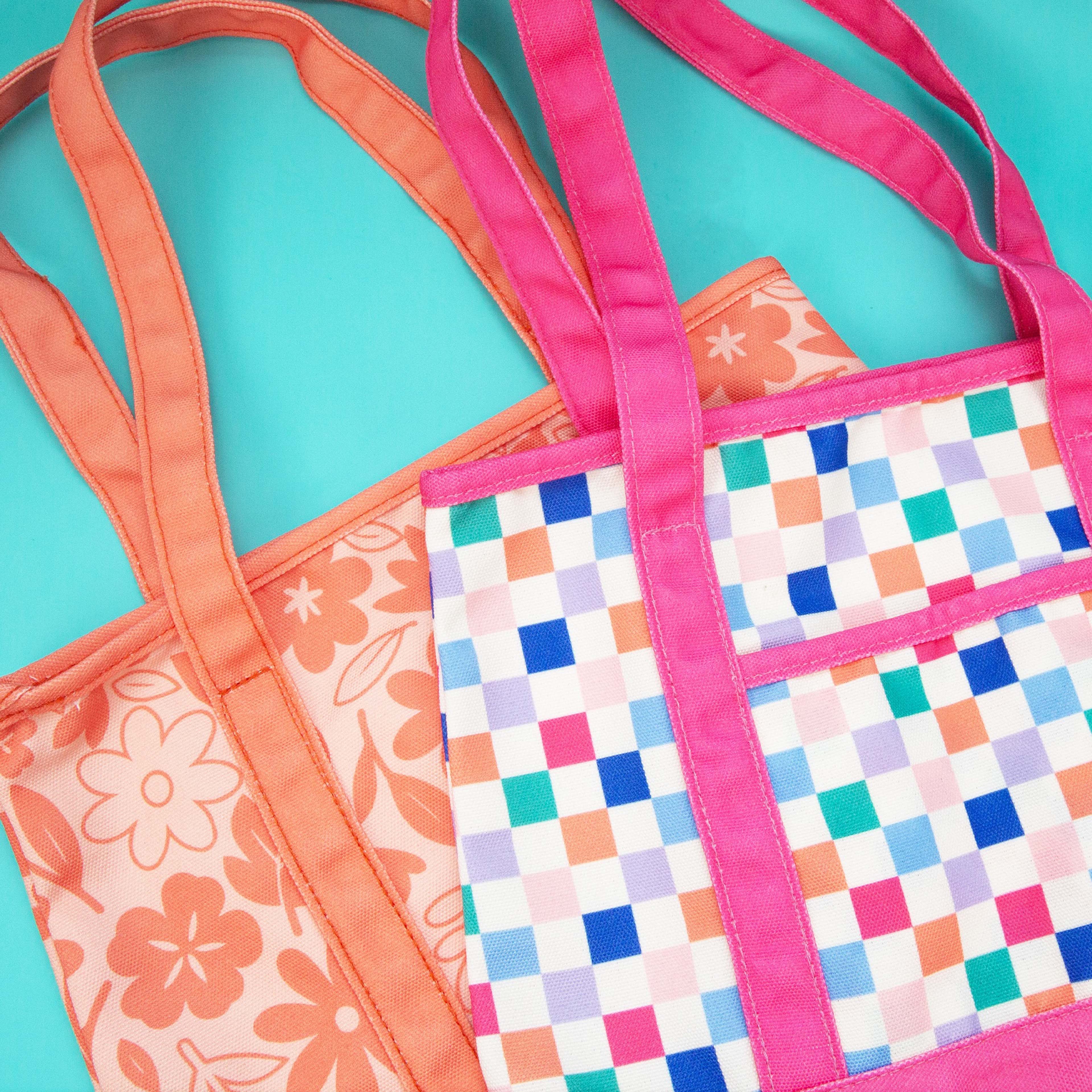 13" x 6" Checker Print Tote Bag